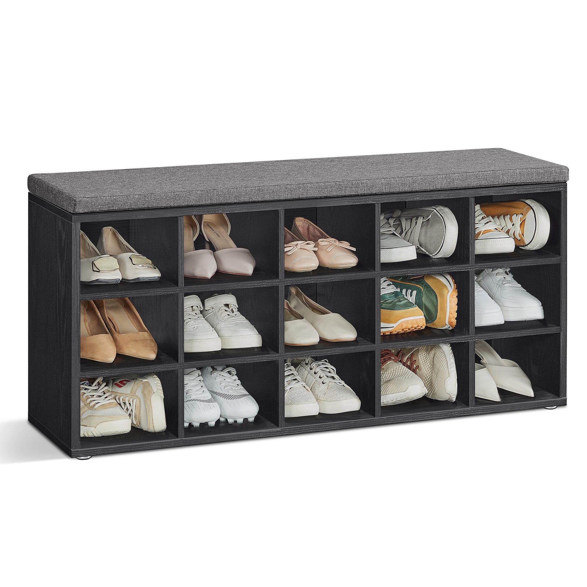 VASAGLE Schuhbank Sitzbank, Schuhregal mit Sitzfläche, mit Kissen und 15 Fä günstig online kaufen