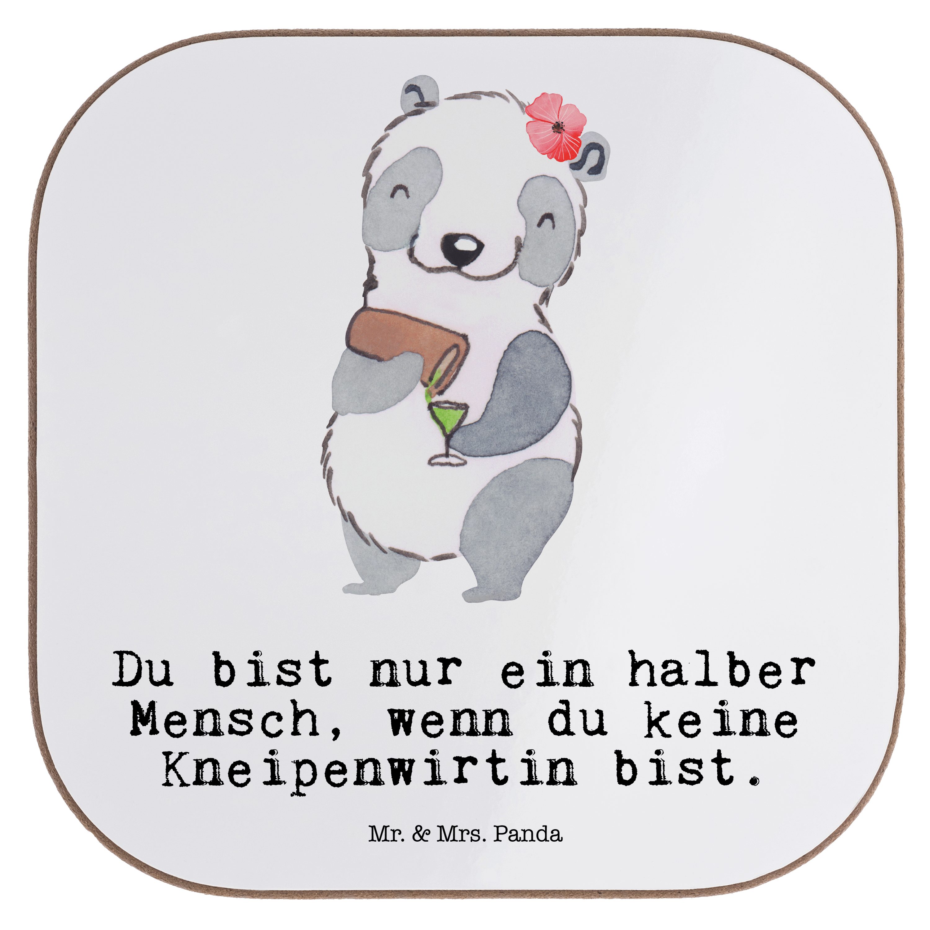 Mr. & Mrs. Panda Getränkeuntersetzer Kneipenwirtin mit Herz - Weiß - Geschenk, Bierdeckel, Getränkeunterse, 1-tlg.