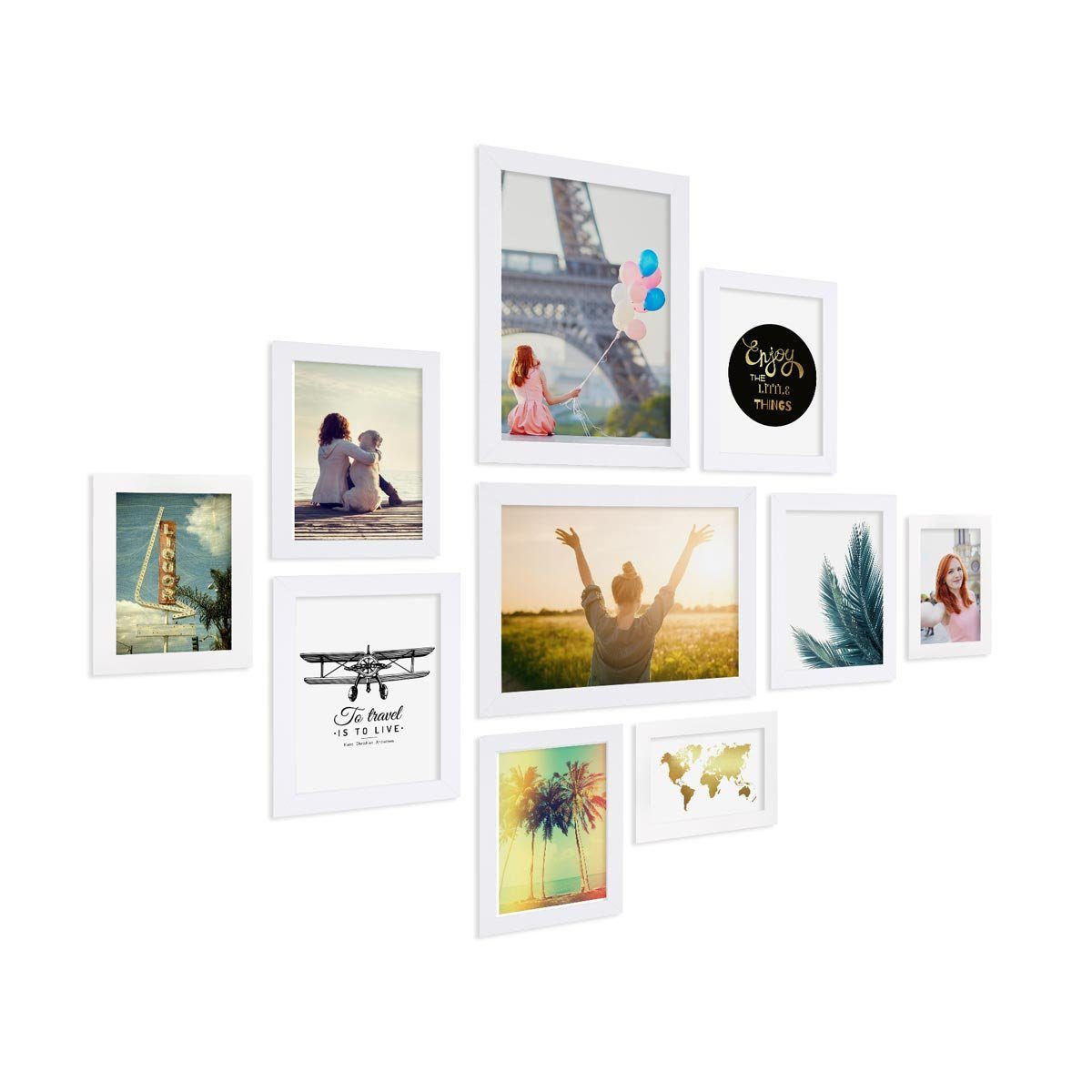 PHOTOLINI Bilderrahmen 10er Set breite Rahmen in verschiedenen Formaten für Einzelbilder, für 10 Bilder (10er Set), MDF Holz, Acrylglas & Zubehör, Formate 10x15 bis A4 / 21x30 cm