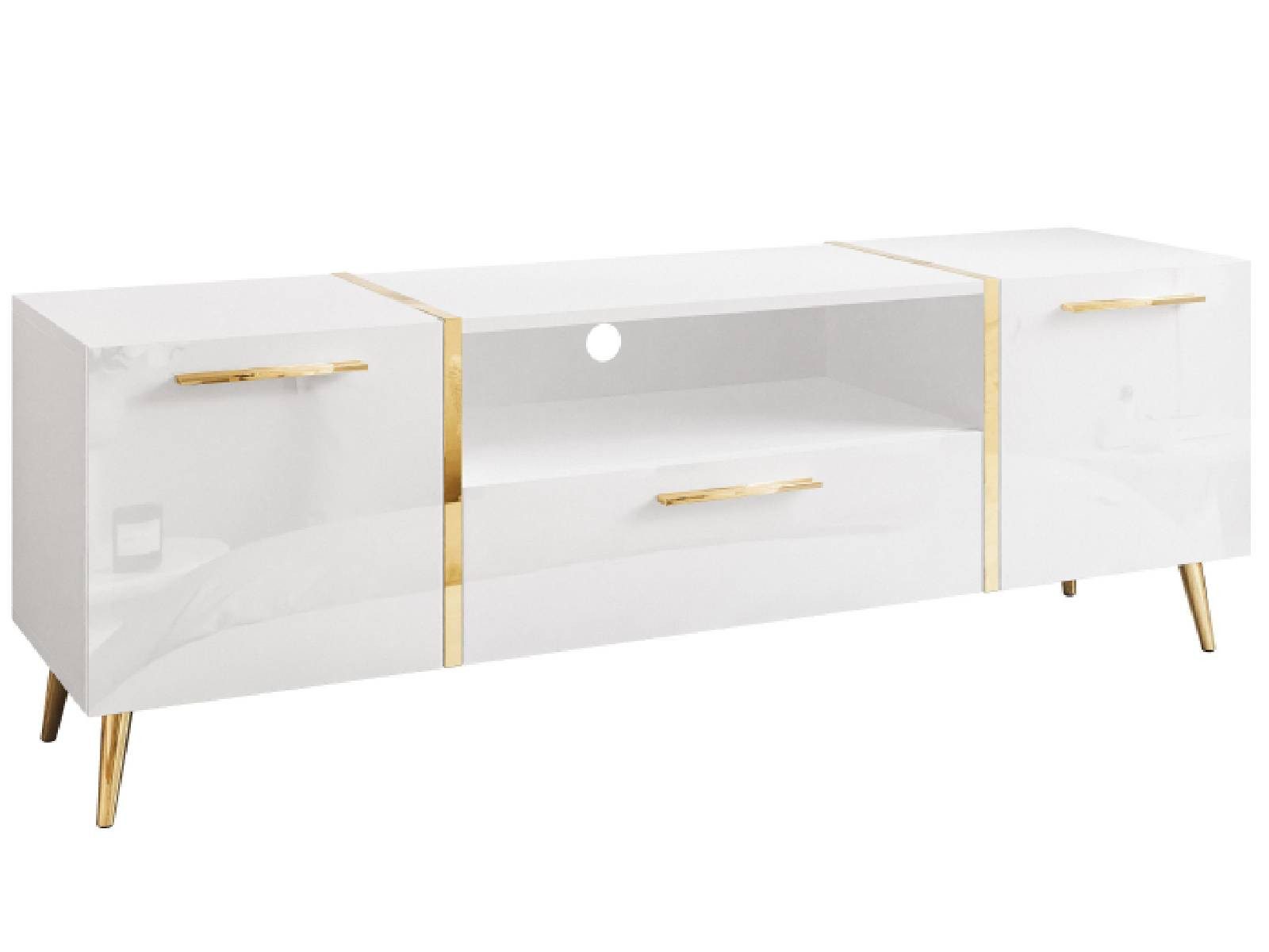 yourhouse24 Lowboard TV ONYX goldenen Beinen TV-Schrank Hochglanz Fernsehschrank