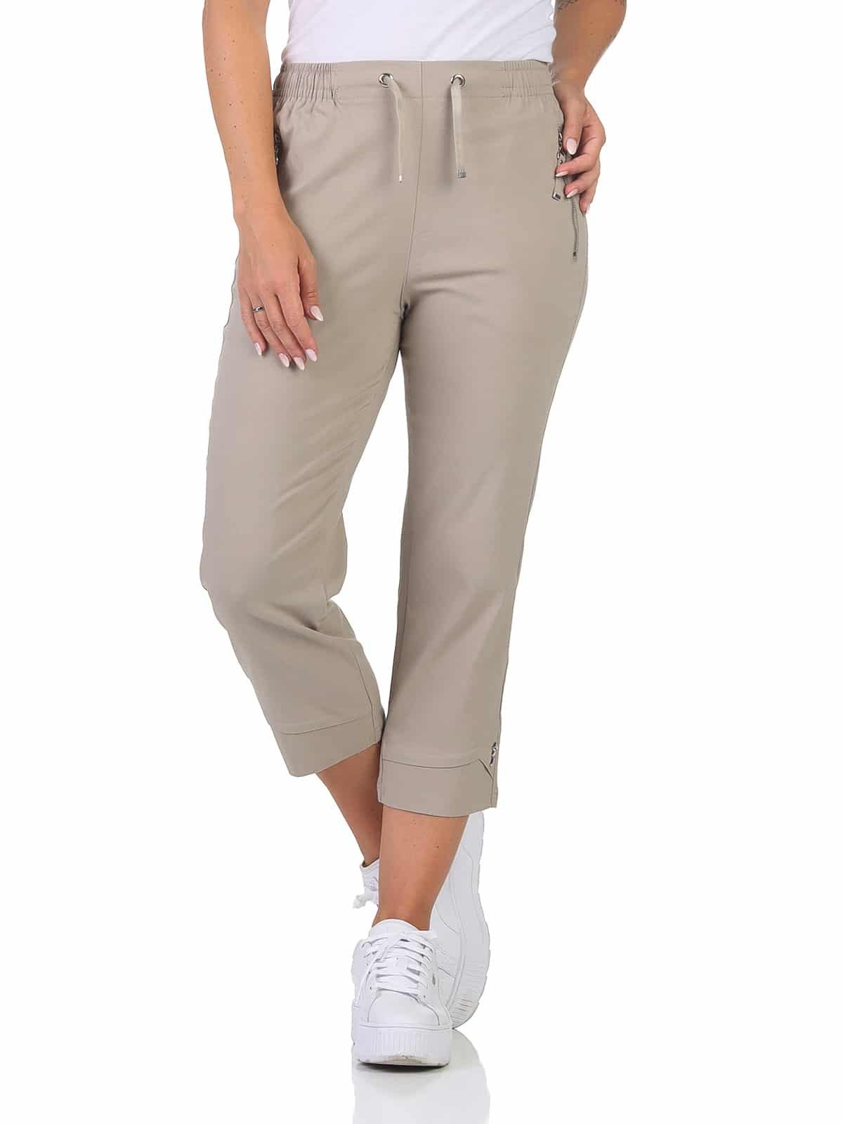 Alica Collection 7/8-Hose Sommerhose Damen Caprihose 7/8 Chinohose elastischer Gummibund mit Kordelzug, Taschen mit Reißverschluss