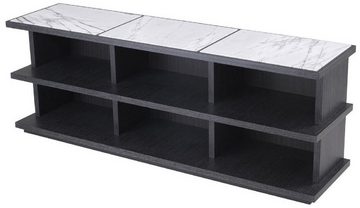 Casa Padrino Stauraumschrank Luxus Regalschrank Anthrazitgrau / Weiß / Fliederfarben 220 x 55 x H. 80 cm - Edler Massivholz Schrank mit 3 Regalen und Marmorplatten - Luxus Wohnzimmer Möbel