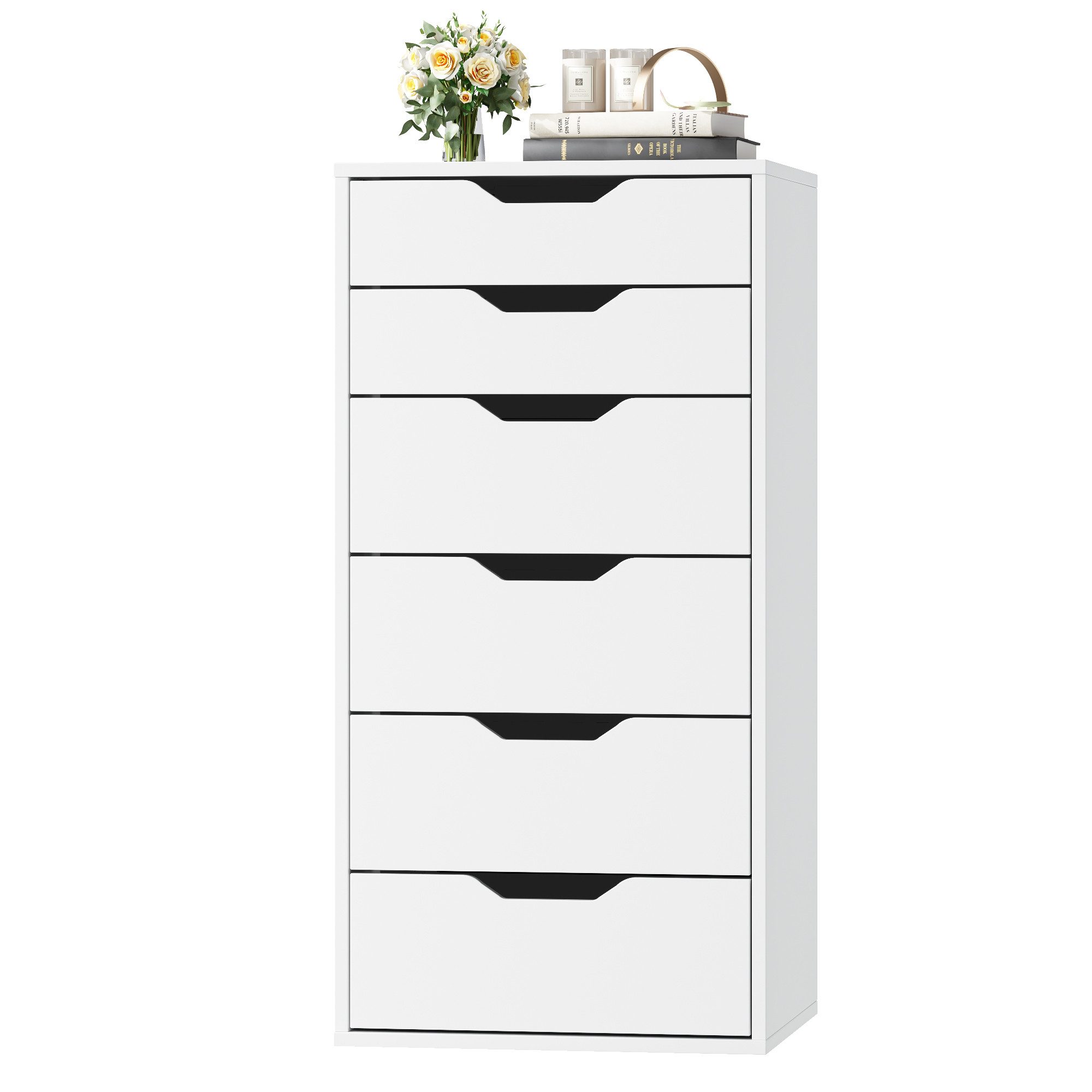 Homfa Kommode Schubladenschrank, Schubladenkommode, Aktenschrank, mit 6 Schubladen, 45x40x90,5 cm, Weiß