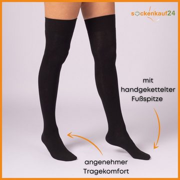 sockenkauf24 Overknees »2 Paar Overknee Strümpfe Damen Kniestrümpfe« (Ringel Schwarz/Weiß, 35-38) Schwarz Bunt Ringel Baumwolle - 10723