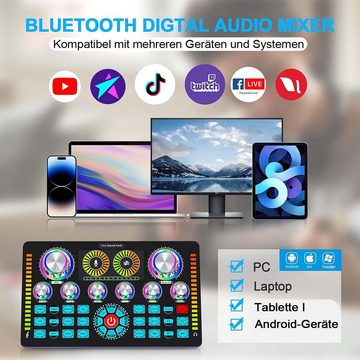 DOPWii DJ Controller Podcast-Aufnahmestudio-Ausstattungsset, integrierte H9-Soundkarte, 48-V-Phantomspeisung, Bluetooth für PCs und Smartphones