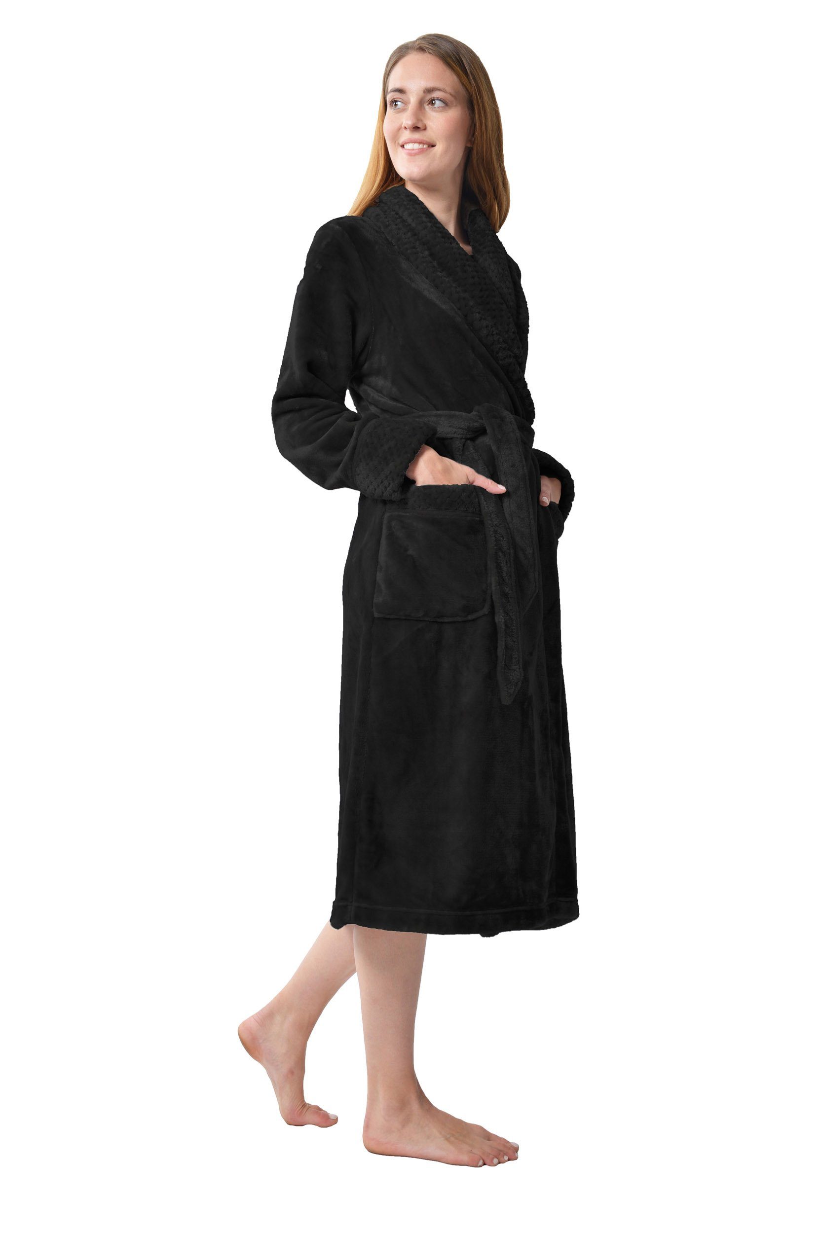 RAIKOU Bademantel Homewear / Morgenmantel /Saunamantel / Hausmantel für Damen, Polyester, Gütel, aus luxuriösem Flausch Coral Fleece
