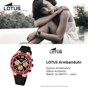Lotus Chronograph Lotus Damenuhr Silikon schwarz Lotus, (Chronograph), Damen Armbanduhr rund, mittel (ca. 38mm), Edelstahl