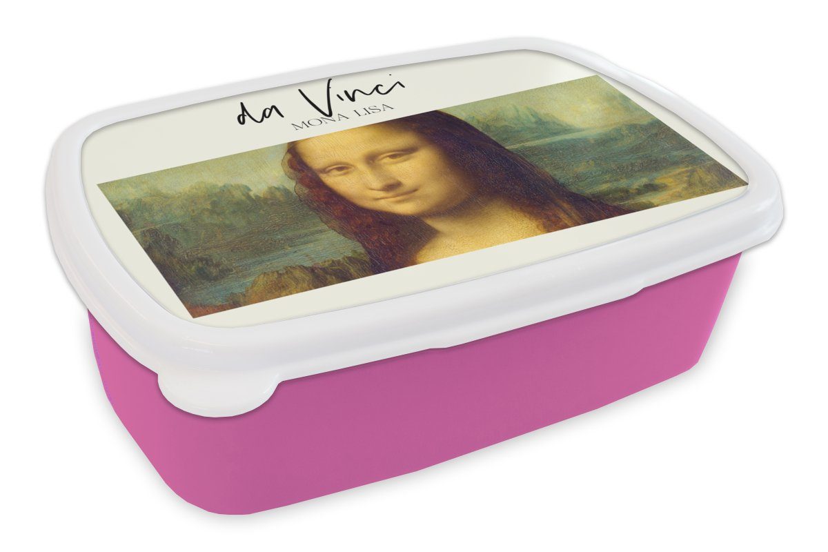 MuchoWow Lunchbox Mona Lisa - Da Vinci - Kunst, Kunststoff, (2-tlg), Brotbox für Erwachsene, Brotdose Kinder, Snackbox, Mädchen, Kunststoff rosa