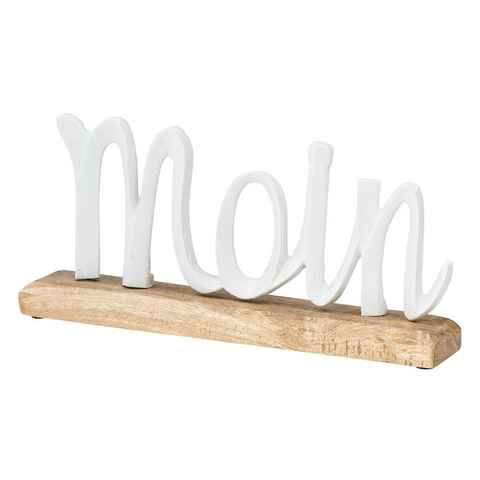 Levandeo® Deko-Schriftzug, Schriftzug Moin L33cm Metall Weiß Mango Holz Tischdeko Deko