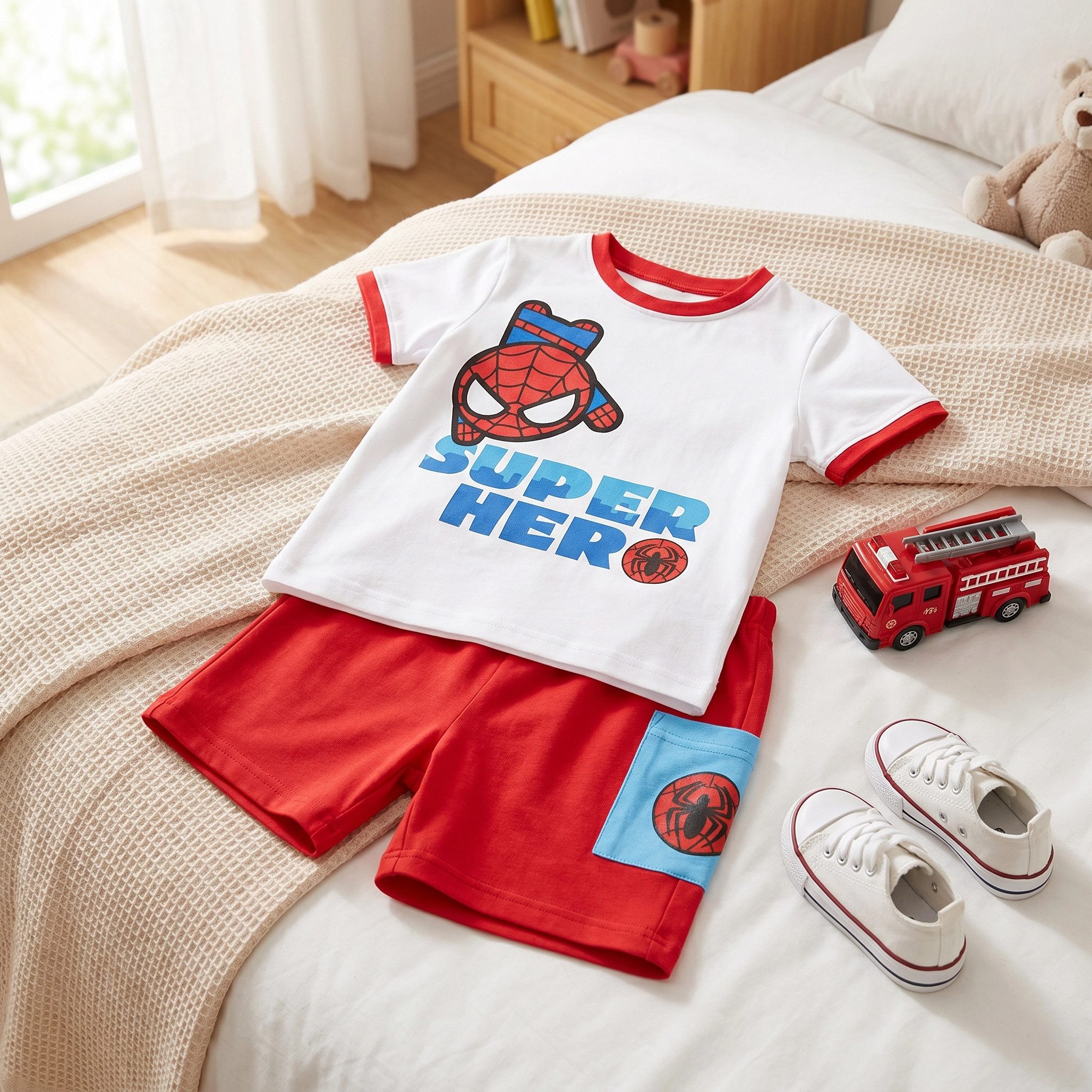 MARVEL Print-Shirt Marvel Spiderman Baby Kurzarm Shirt und Shorts Gr. 68 oder 80