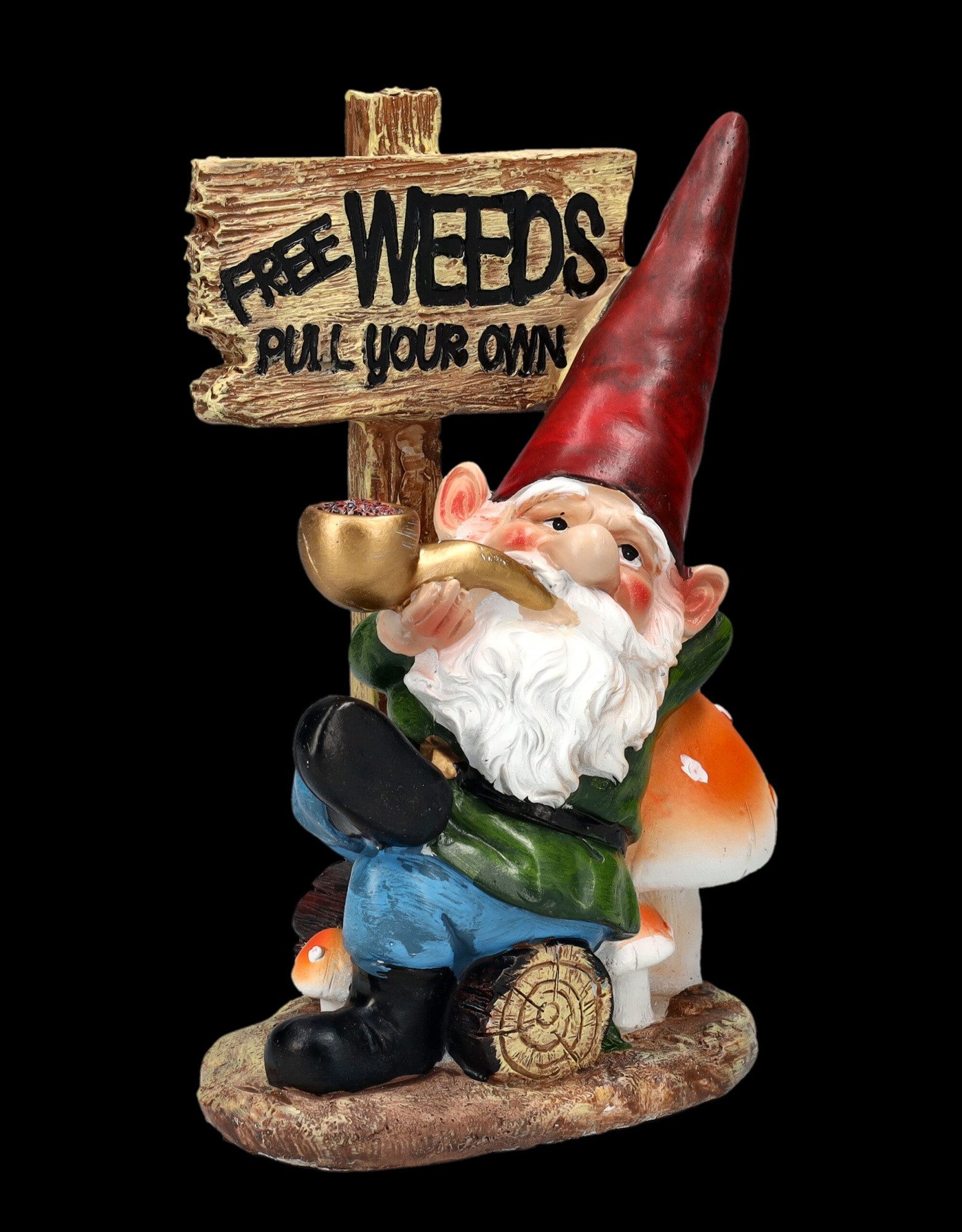 Figuren Shop GmbH Gartenzwerg Gartenzwerg Figur - Free Weeds - Fantasy Gartenfigur Dekofigur Deko