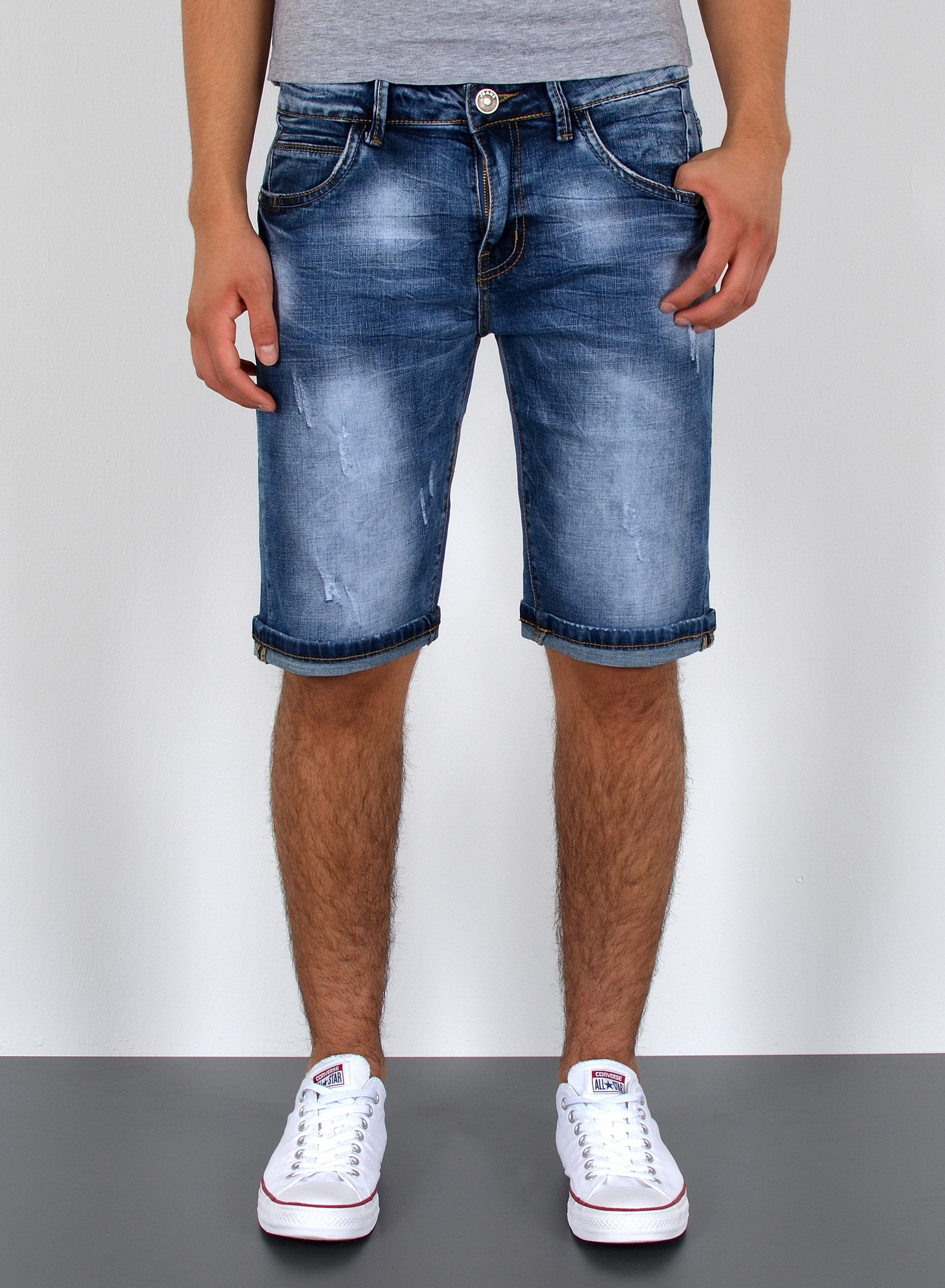 ESRA Jeansshorts A362 Herren Jeans Shorts kurze Hose, bis Übergröße / Plussize Große Größe, Herren kurze Jeans Hose Shorts, Herrren kurze Jeanshose mit Stretch, Jeansshorts für Sommer mit Rissen im Destroyed Look, Herren Capri Jeans Herren Capri Hose Herren Capri Jeanshose, Herren Shorts Jeans Straight Regular Comfort Dunkelblau A403