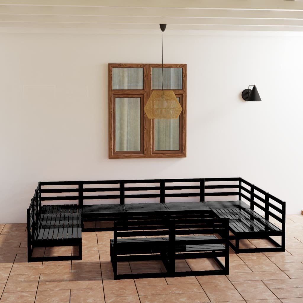 vidaXL Gartenlounge-Set 11-tlg. Garten-Lounge-Set Massivholz Kiefer, (1-tlg) Schwarz