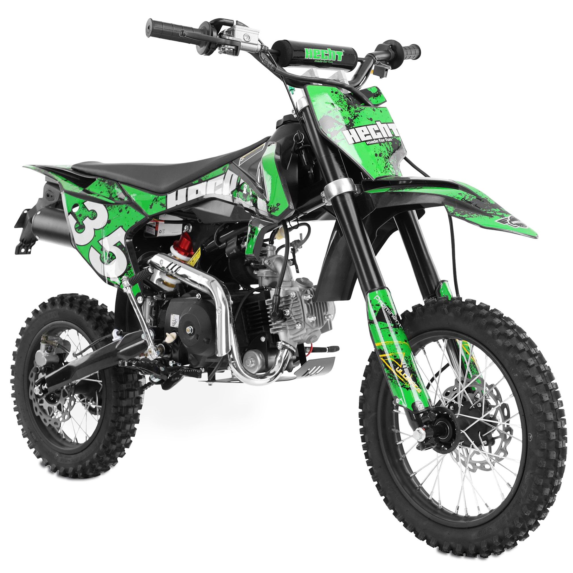 Hecht Elektro-Kindermotorrad 51125 Green 125 ccm 4-Takt Benzin Motocrossbike Offroad Pocketbike, Elektrostart, hydraulische Scheibenbremsen, Stollenreifen
