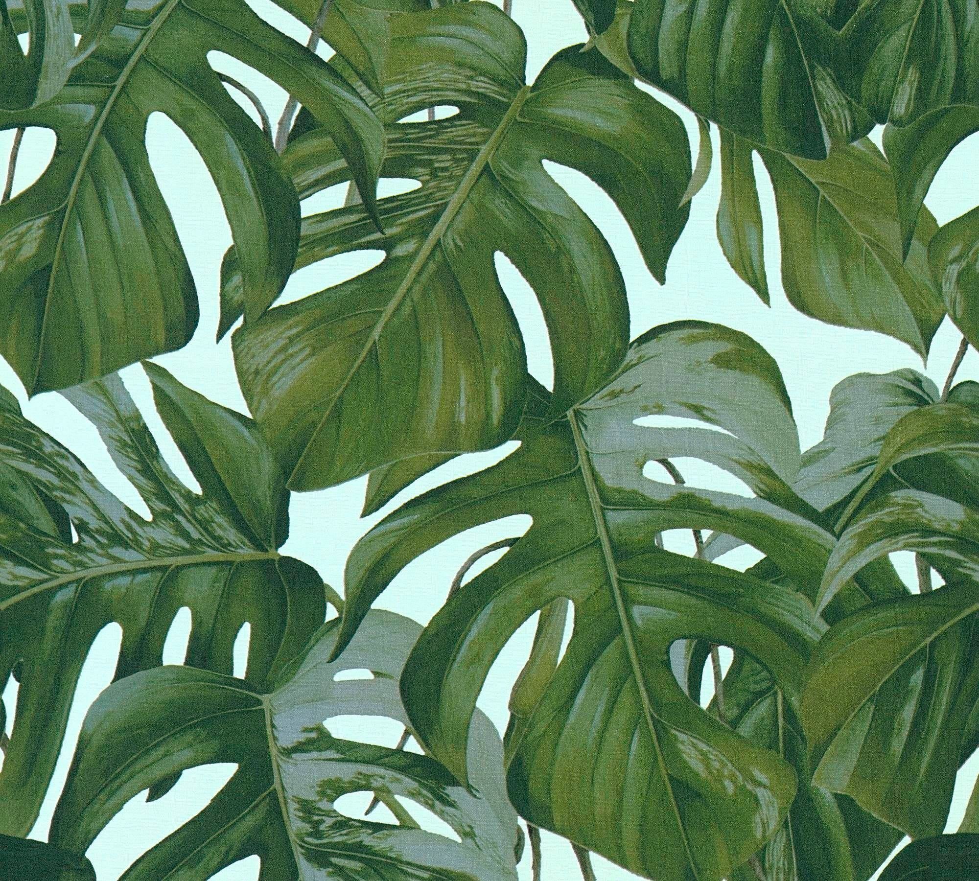 MICHALSKY dunkelgrün/hellblau Création Again, Vliestapete tropisch, Designer A.S. BY botanisch, Modern Dream LIVING METROPOLIS Tapete