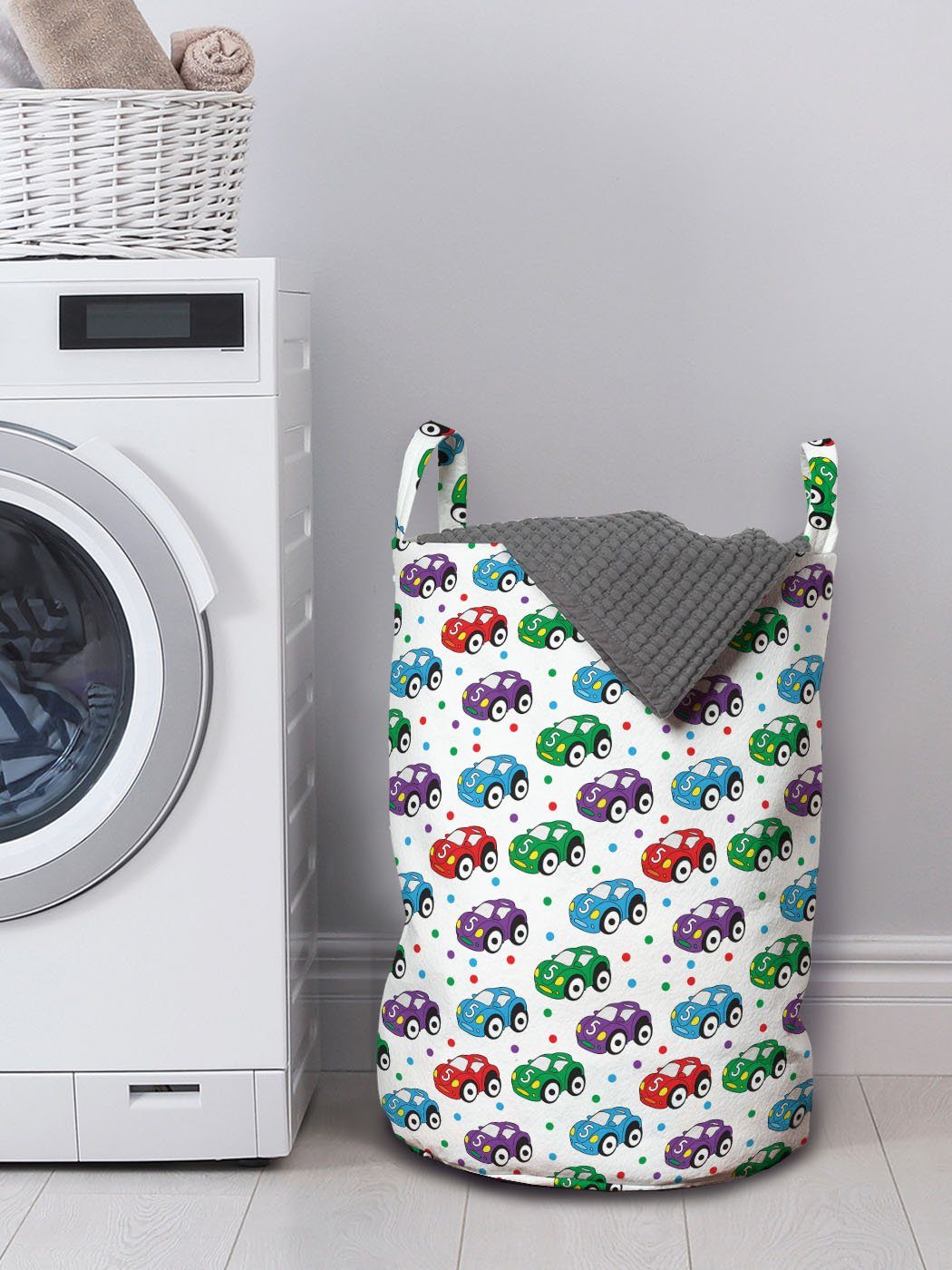Abakuhaus Wäschesäckchen Kordelzugverschluss Kinder-Spielzeug Wäschekorb Autos für Griffen die Waschsalons, mit Spielzeit für
