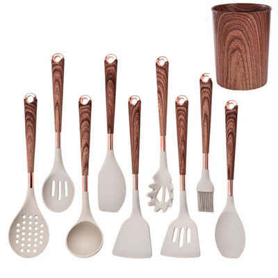 KÜLER Back-Set Silikon-Kochgeschirr,10 Stück, hochtemperaturbeständig,Antihaft-Pfanne, (Spar-Set, 10-tlg., Löffel*3 Spatel*3 Spachtel*1 Spaghetti-Schaufel*1 Ölpinsel*1), Starter-Set für den täglichen Gebrauch, leicht und bequem