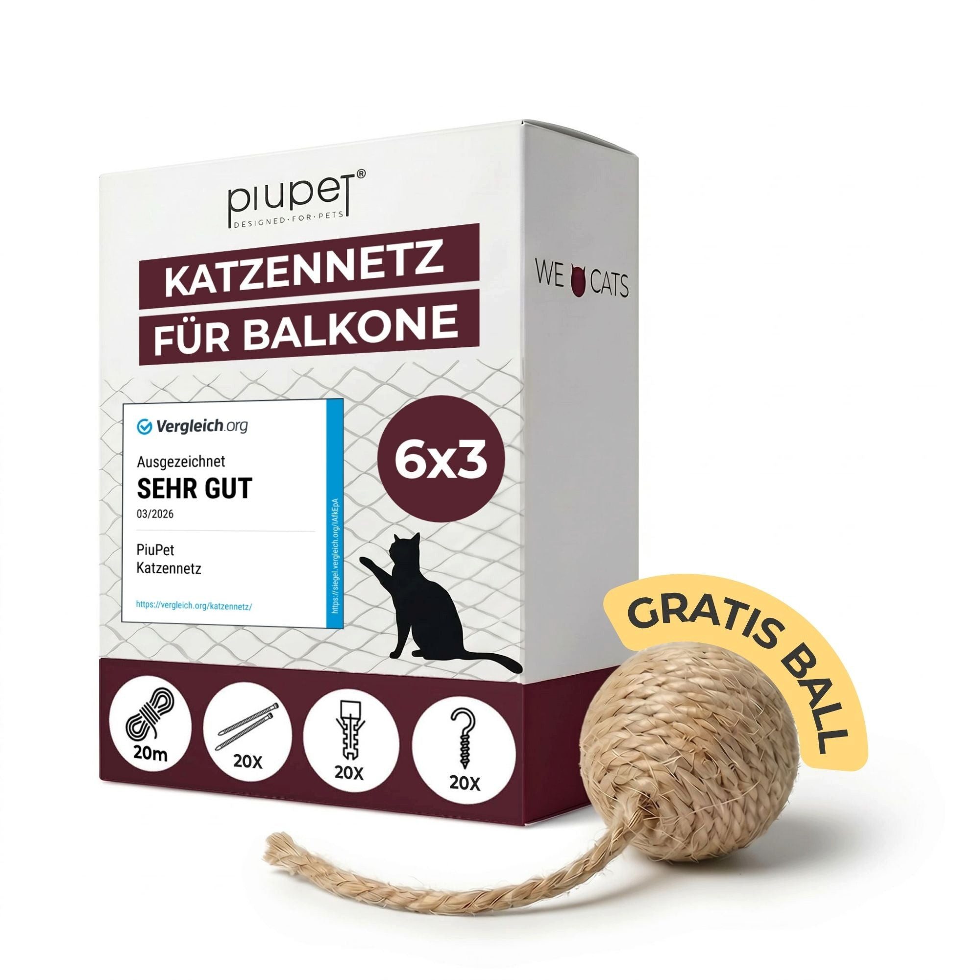 Piupet Tiersicherheitsnetz Katzennetz I transparent I inkl. Montagematerial I Balkon & Fenster von Piupet