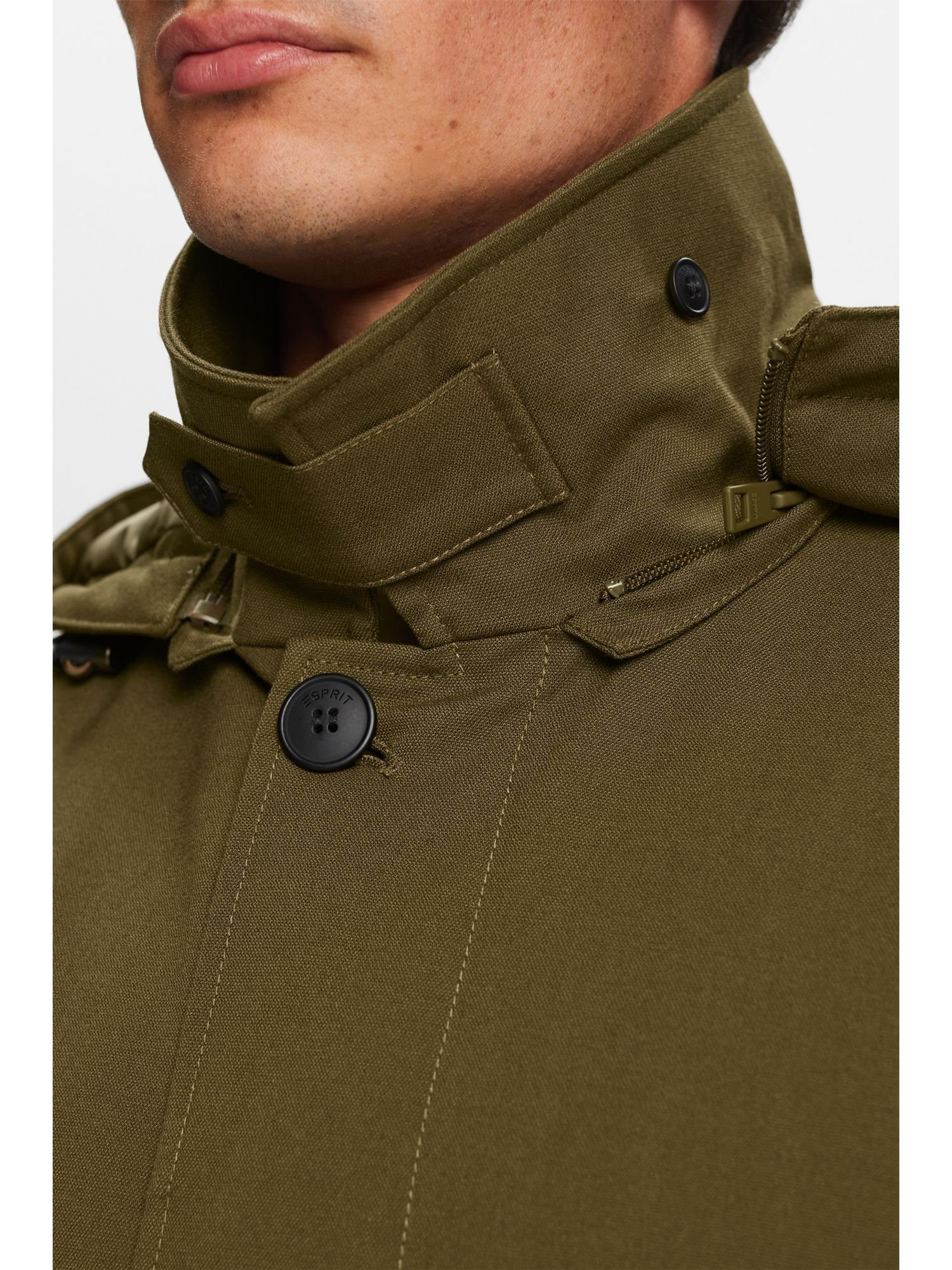 Esprit Collection Wintermantel Recycelt: Mac DARK mit flexibler Kapuze Wattierter KHAKI Coat