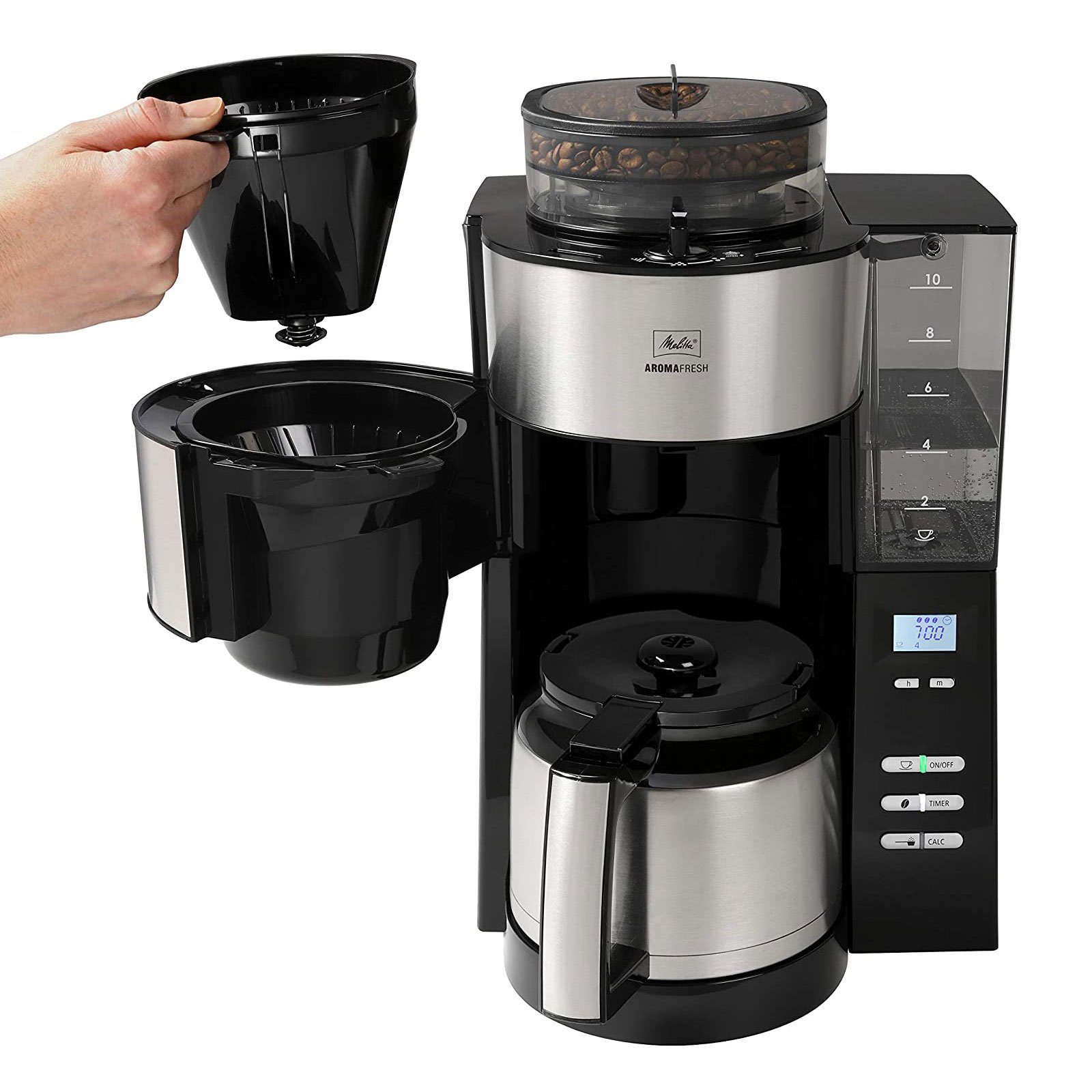 Melitta Filterkaffeemaschine 1021-12 und Fresh Timer Mahlwerk Aroma mit Thermo Kaffeeautomat