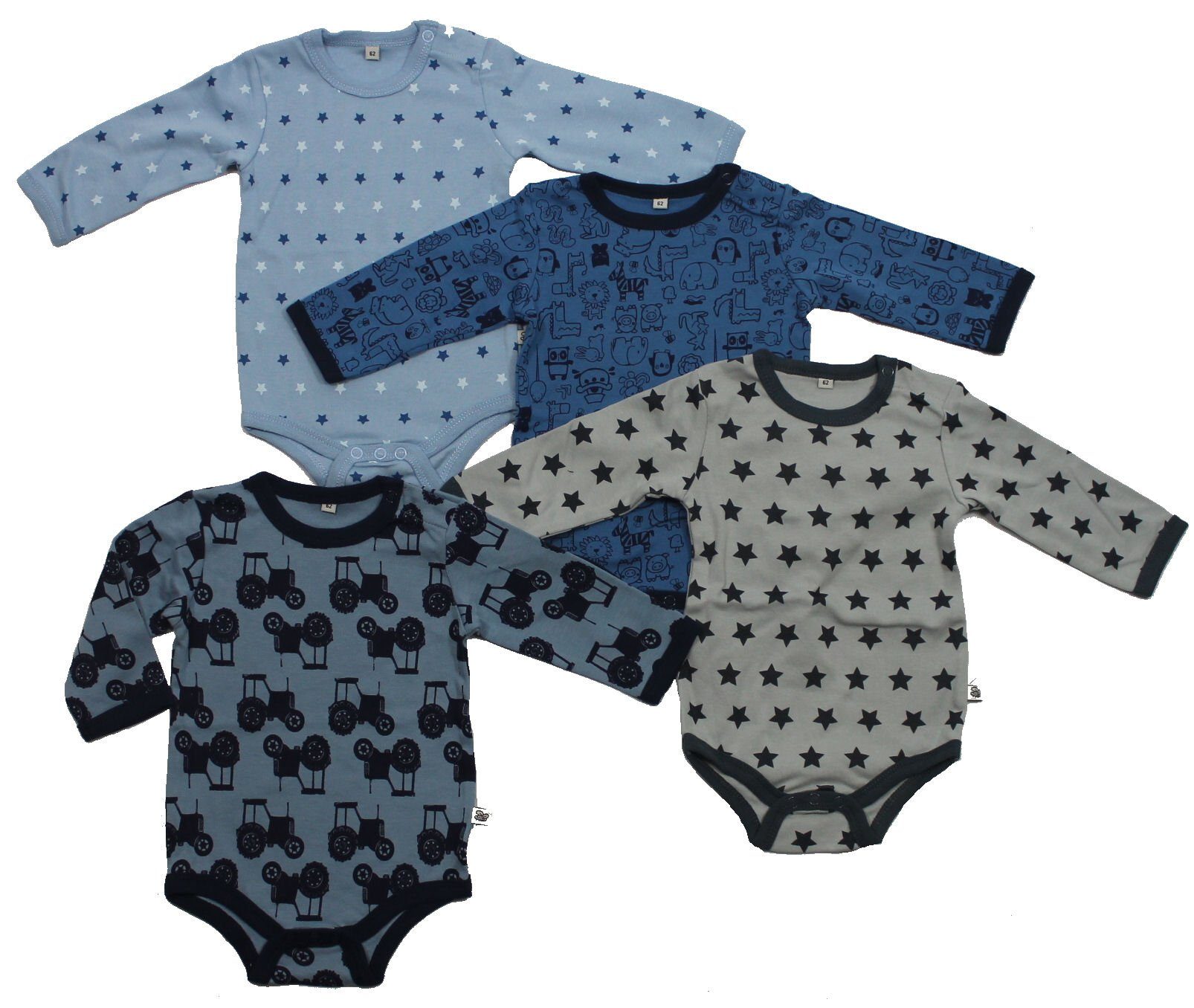 Pippi Babywear Body Pippi babywear 4er Pack Baby Jungen Langarm Body blue Langarmbody (4-tlg)
