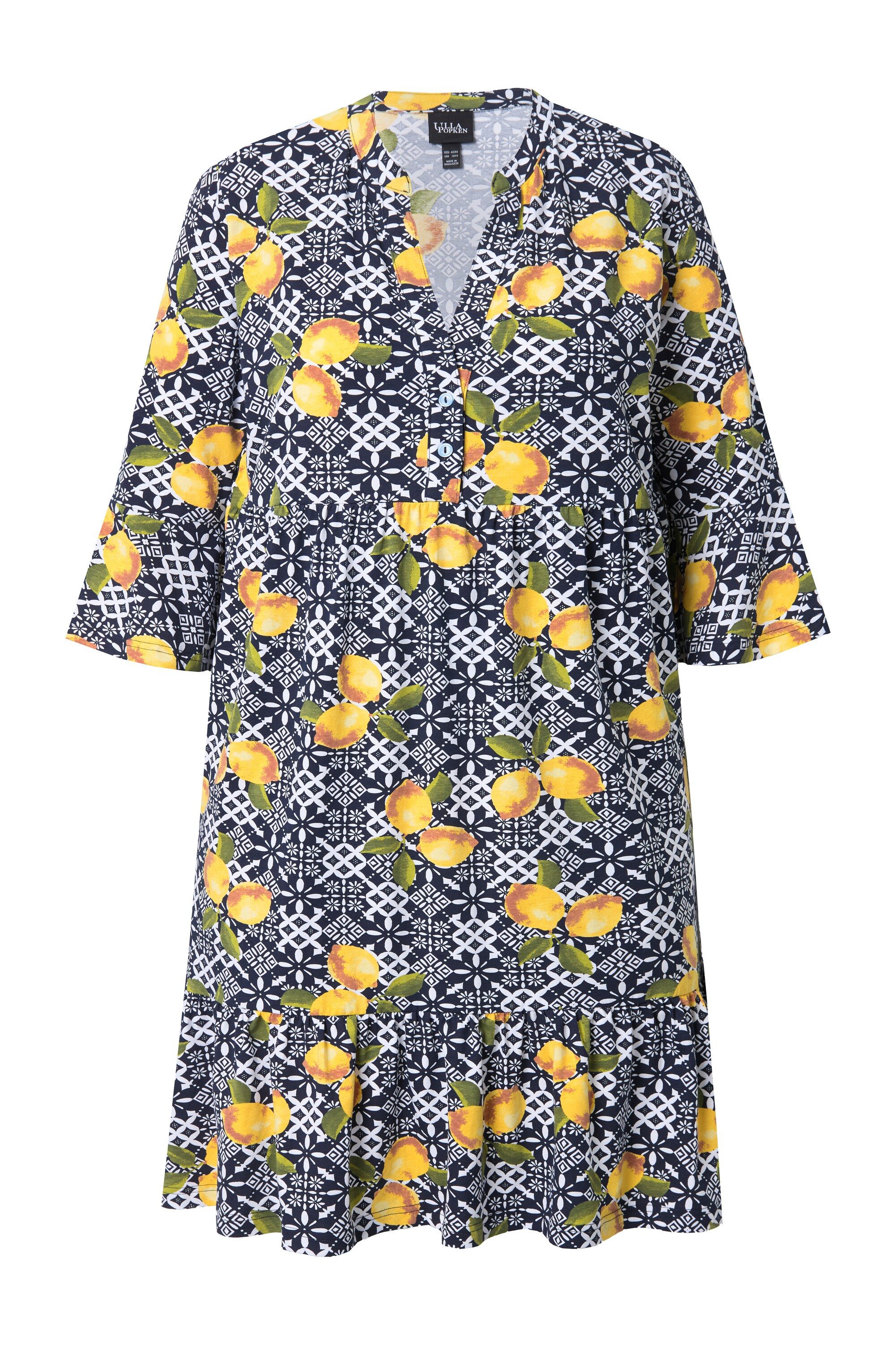 Ulla Popken Jerseykleid Jerseykleid A-Linie Tunika-Ausschnitt günstig online kaufen