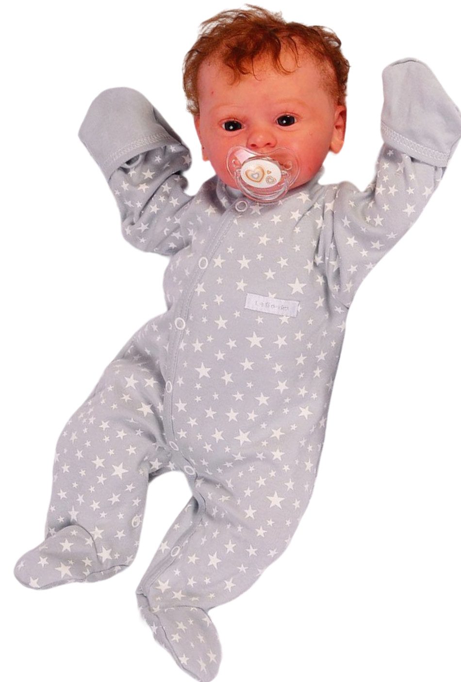 La Bortini Ползунки Schlafoverall Baby in Grau mit Sternchen Schlafanzug aus reiner Baumwolle, 44 50 56 62 68 74 80 86