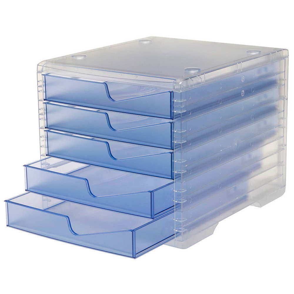 STYRO Schubladenbox transparent/cornflower, Auszugsstopp; light styroswing Schubladenbox 5 Schubladen; DIN Geeignet Stapelbar; Geschlossene für Schubfächer C4 1