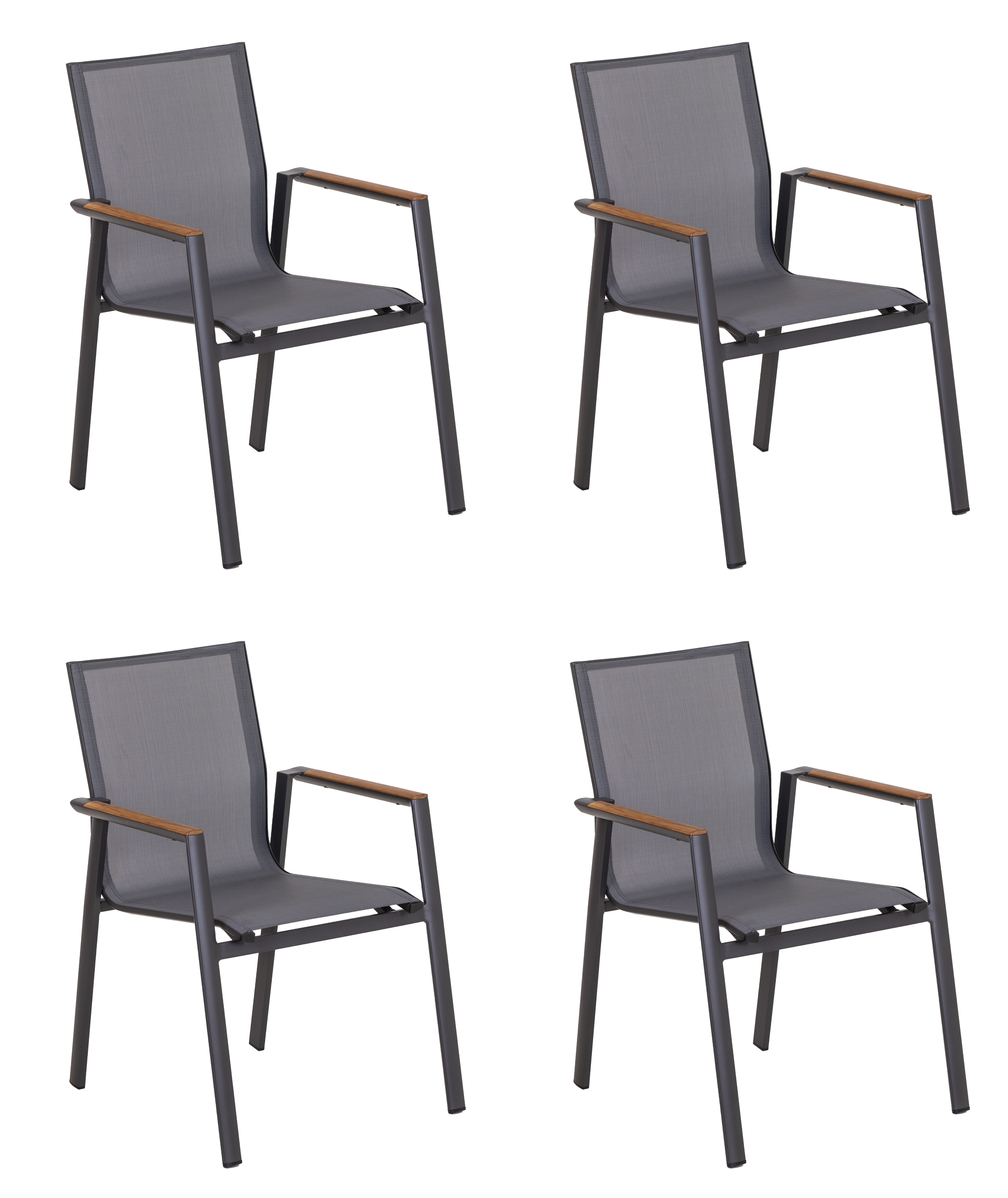 acamp Gartenstuhl 4-teiliges Stapelstuhl Set Vegas (Gartenmöbel Set), Stühle Set, stapelbar, Stapelsessel, Loungestühle, 58x67x88 cm