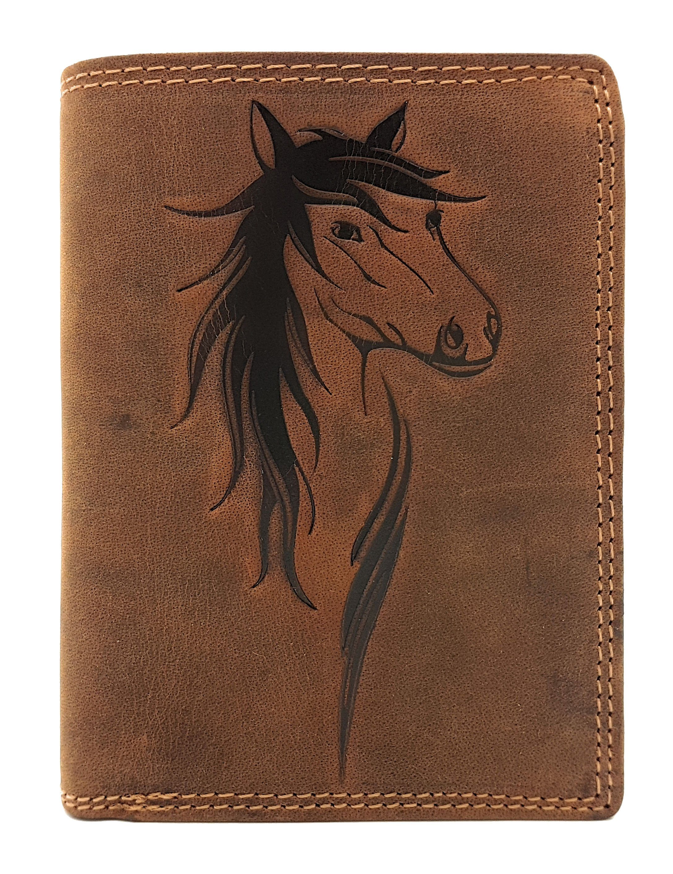 JOCKEY CLUB Geldbörse Pferd, echt Leder, Pferdemotiv, mit RFID Schutz, umfangreiche Ausstattung
