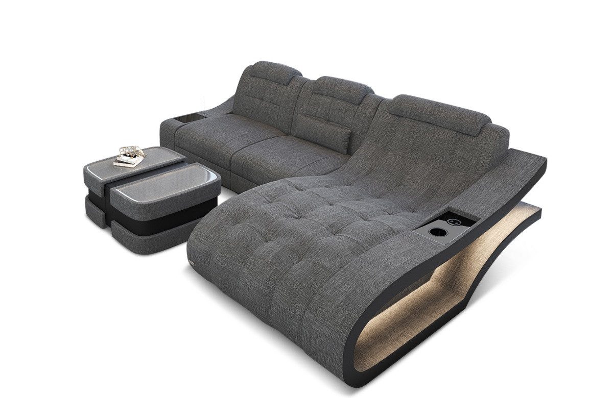 Sofa Dreams Ecksofa Polster Stoff Sofa Elegante H - L Form Stoffsofa Couch, mit LED, wahlweise mit Bettfunktion