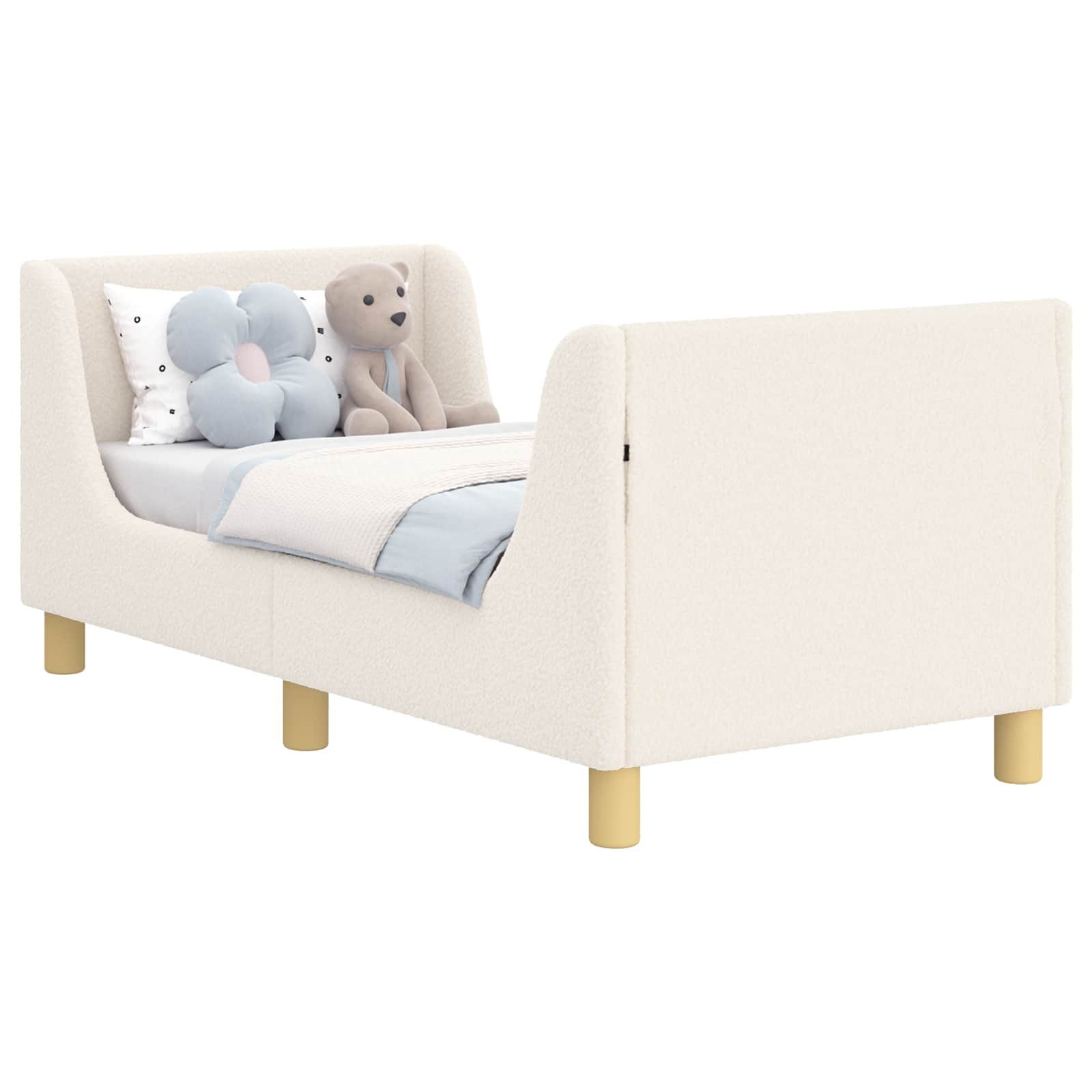 vidaXL Bett Kinderbettgestell mit Kopfteil Creme 70 x 140 cm Bouclé (1-tlg)