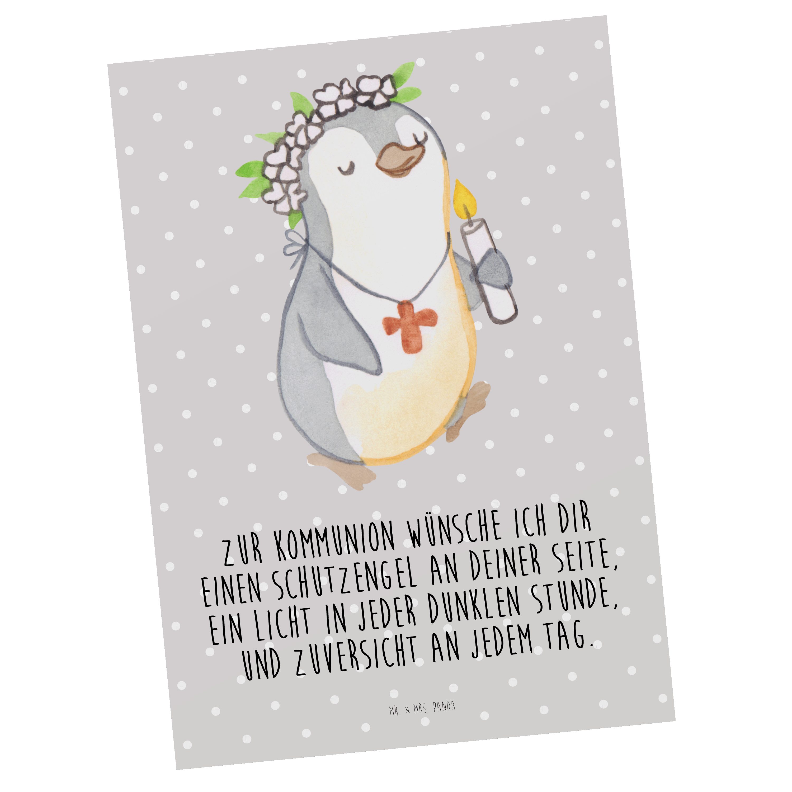Mr. & Mrs. Panda Postkarte Pinguin Kommunion Mädchen - Grau Pastell - Geschenk, Konfirmation Ges
