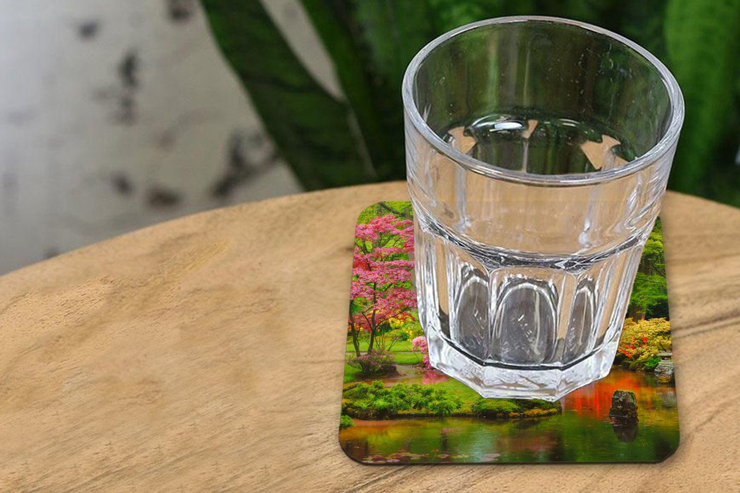 MuchoWow Glasuntersetzer Brücke - Japanisch Glasuntersetzer, Tasse - Blumen, Untersetzer, Bäume Gläser, 6-tlg., Korkuntersetzer, Botanisch für - - Tischuntersetzer, Zubehör