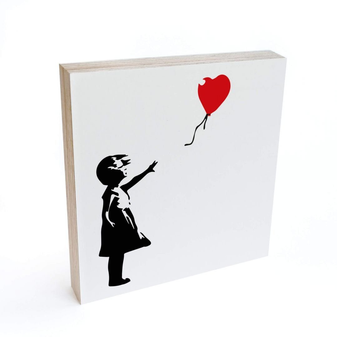 K&L Wall Art Holzbild Tischdeko Banksy Luftballon Schild Wohnzimmer Deko, für Fensterbank