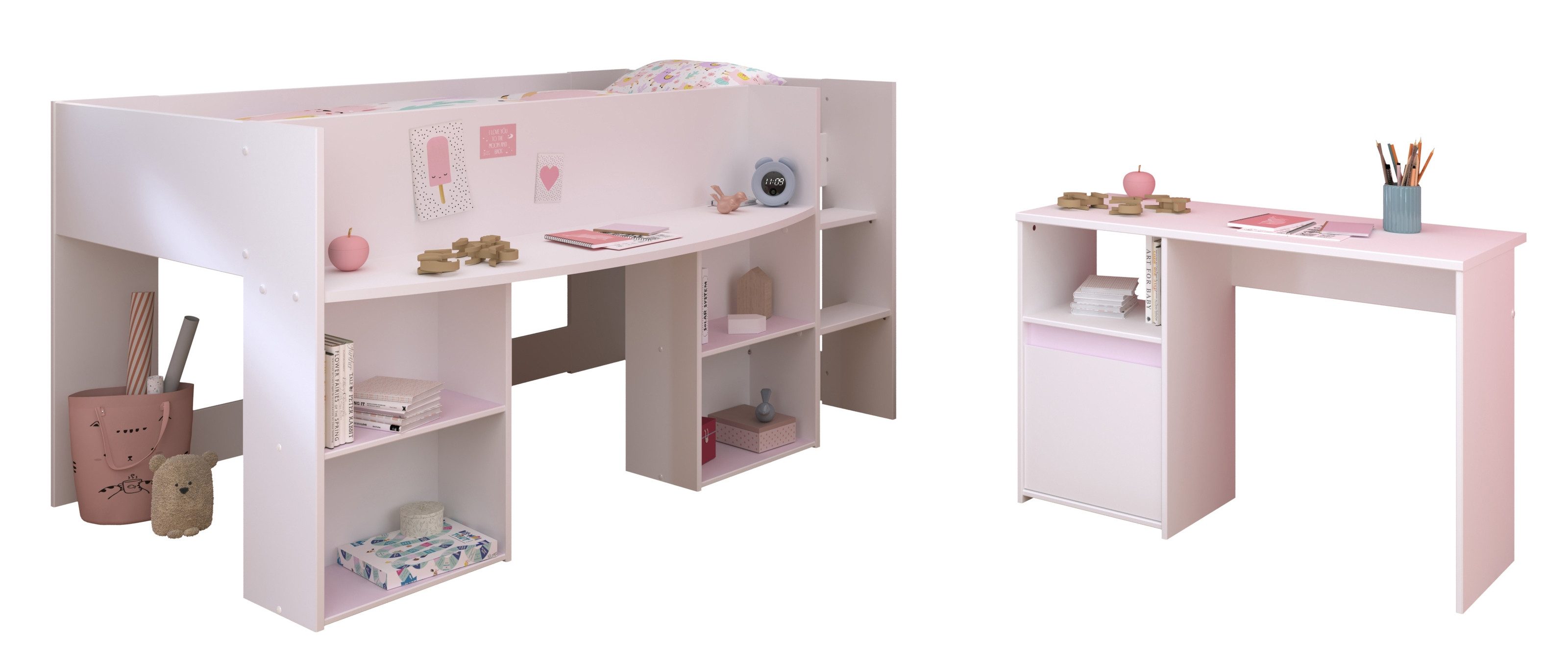 Parisot Jugendzimmer-Set Pirouette 17, (2-teilig) in Weiss, mit drehbaren Elementen in Rosa oder Grau