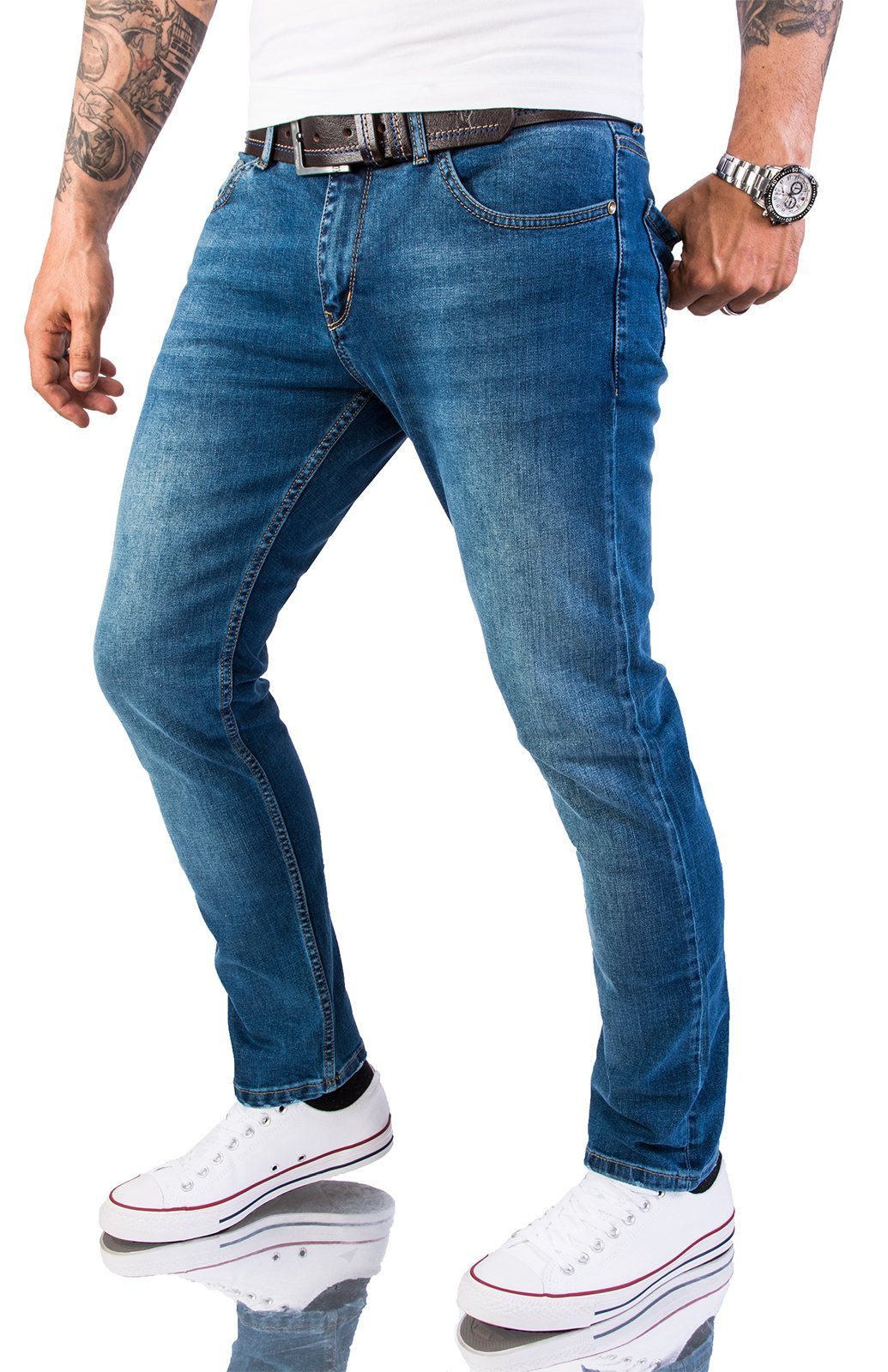 Herren Rock RC-2147 Stonewashed Jeans Slim-fit-Jeans Blau Creek