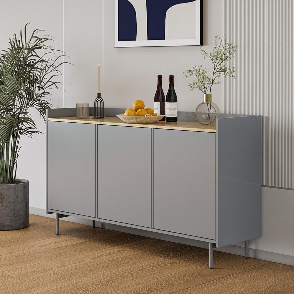 Vicco Kommode Velina, Grau/Eiche, 140 x 82 cm mit 6 Fächern (1 St)