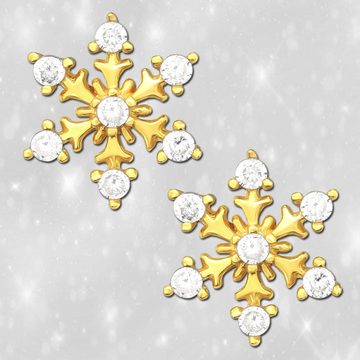 Limana Paar Ohrstecker goldene Schneeflocke Stern echt 925 Sterling Silber (Geschenkset, inkl. Geschenkdose), Zirkonia Geschenk Idee Nikolaus Weihnachten Geburtstag