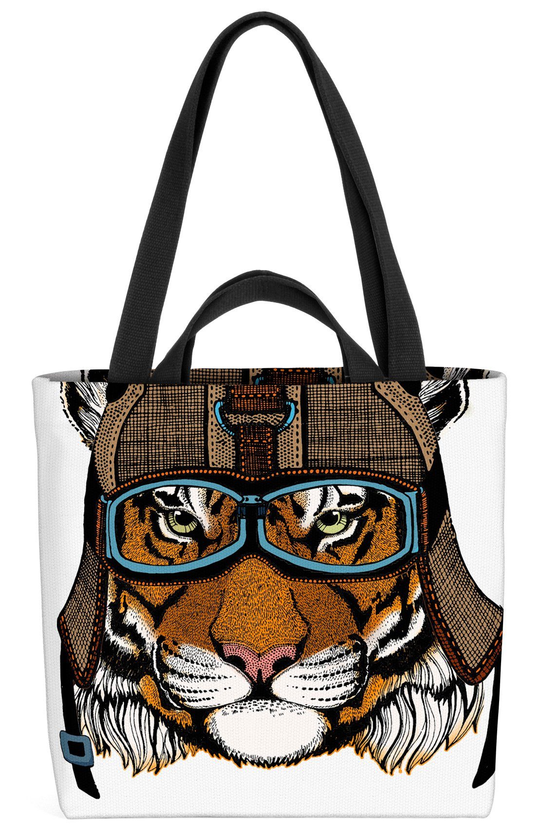 VOID Henkeltasche (1-tlg), Tiger Pilot Illustration Comic Tattoo Tier Flieger Wildkatze Zeichnun