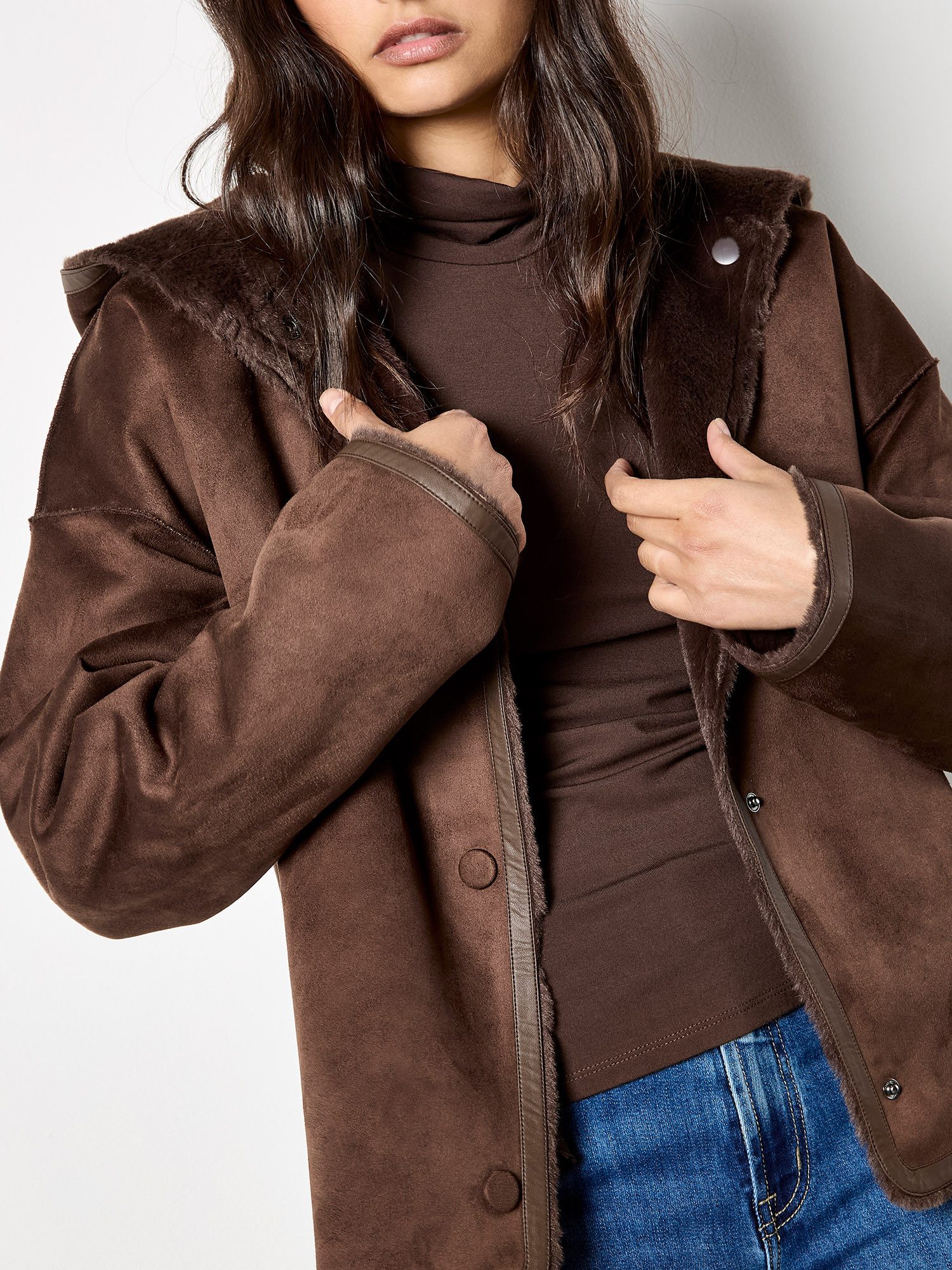 Apricot Fellimitatjacke Wendejacke mit Kapuze