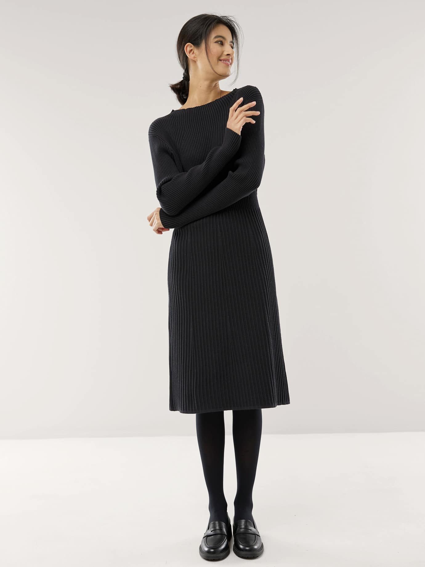 Walbusch Strickkleid Damen Figurschmeichler Strickkleid Viskosemix Langarm Hautfreundlicher Rippenstrick Stehkragen, knieumspielend, pflegeleicht