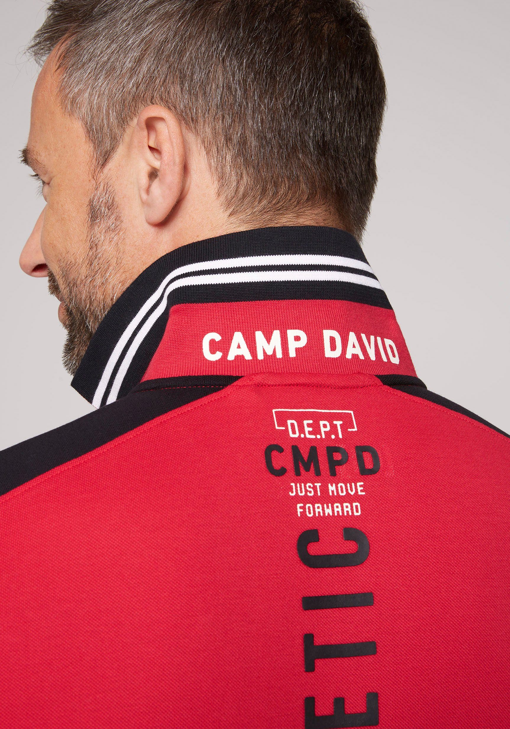 Rückseite Ärmeln, Rubber mit und DAVID CAMP red auf Poloshirt Prints power Vorder-
