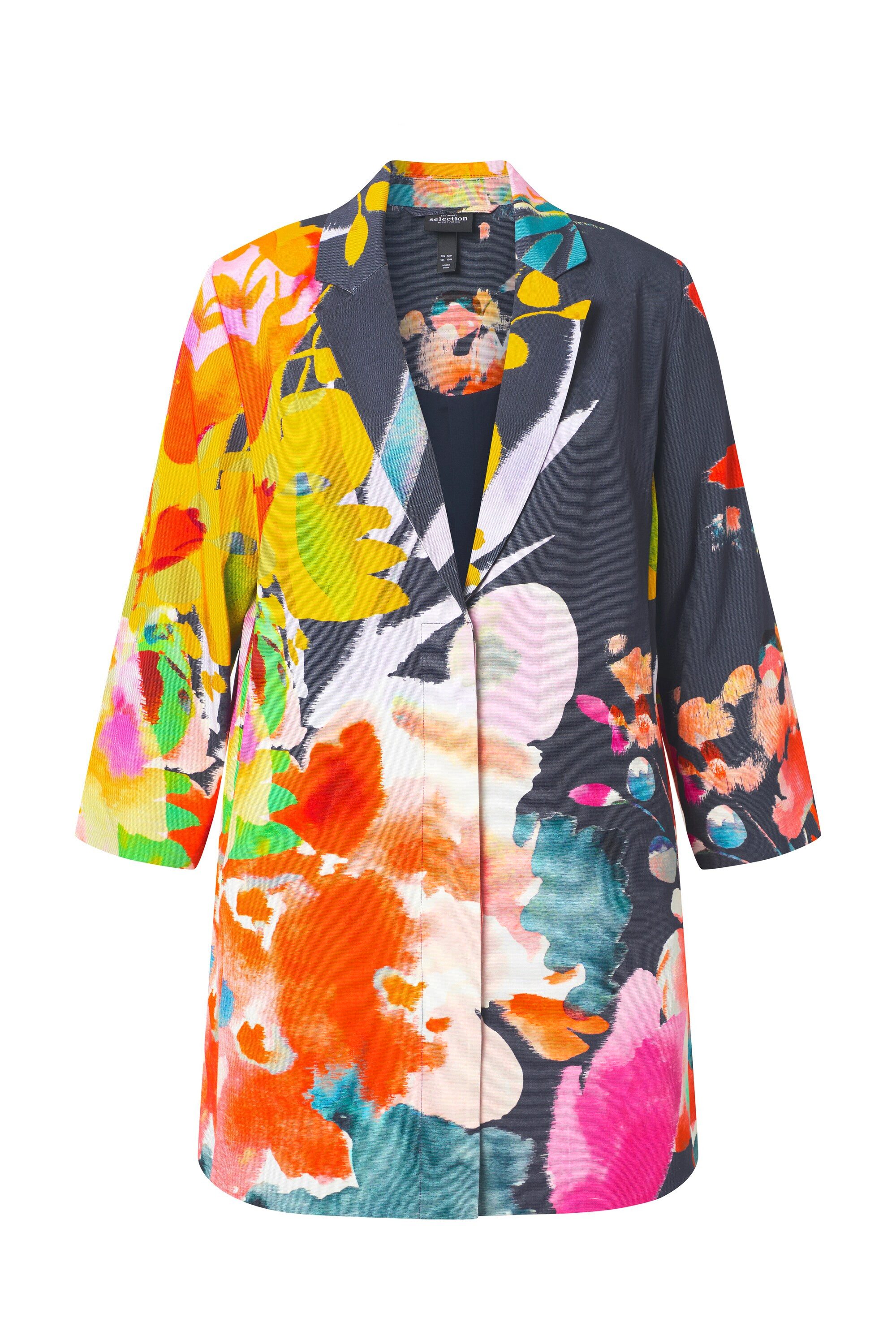 Ulla Popken Blusenblazer Blazer florales Design A-Linie Reverskragen