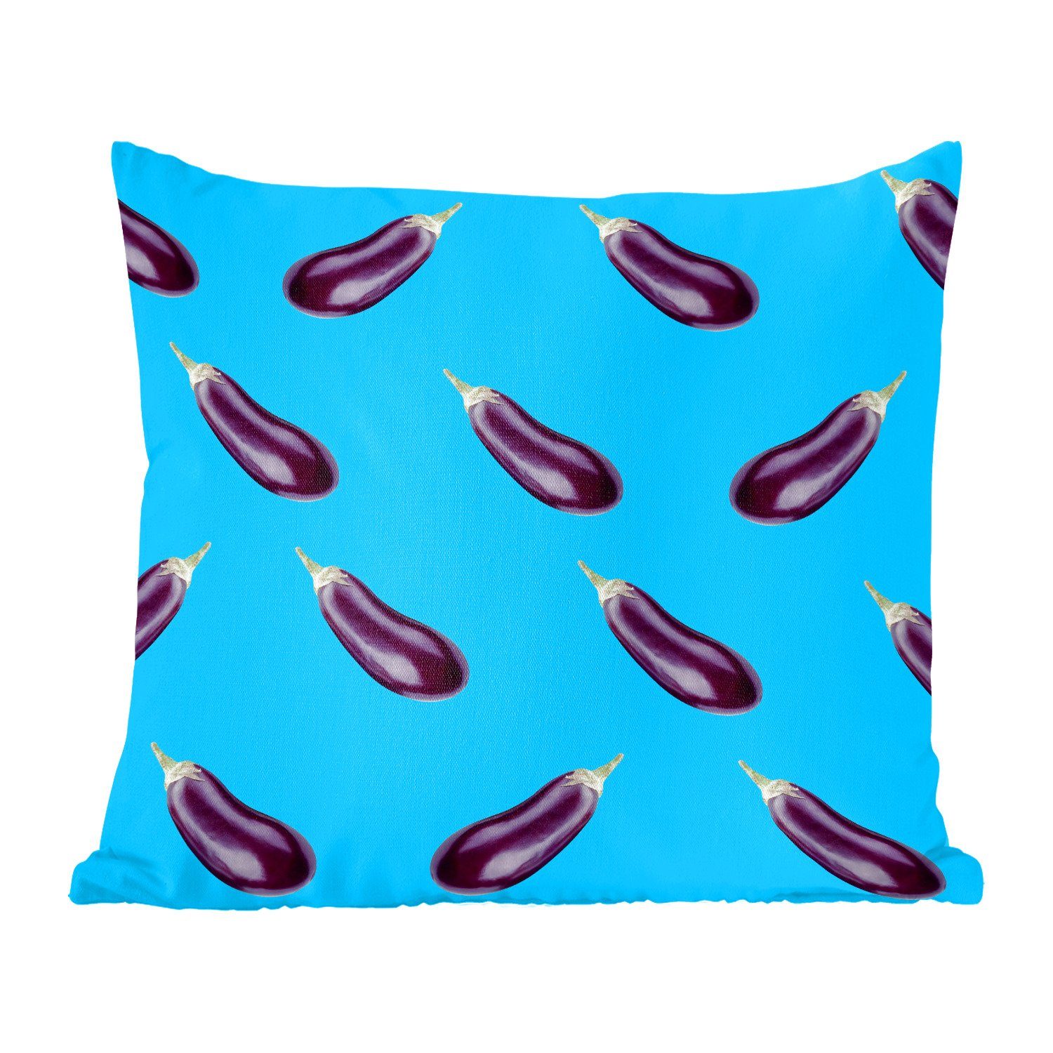 MuchoWow Dekokissen Gemüse - Aubergine - Muster - Blau, Zierkissen mit Füllung für Wohzimmer, Schlafzimmer, Deko, Sofakissen