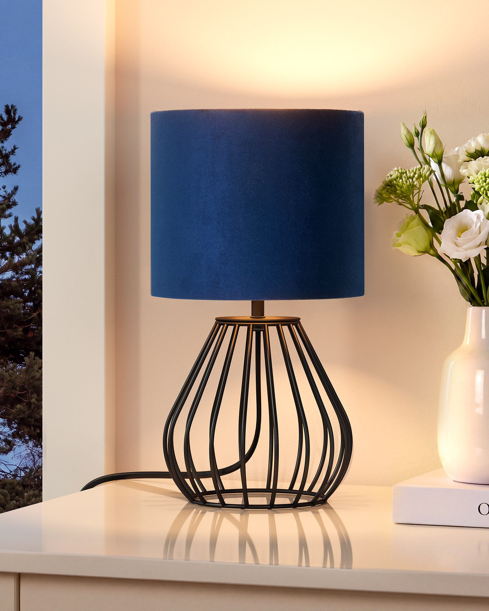 EDISHINE Nachttischlampe Dekolampe H29 cm mit Metallfuß, LED wechselbar, 2700 K Warmweiß, Vintage Tischleuchte mit E14 Leuchtmittel, für Fensterbank, Geschenk