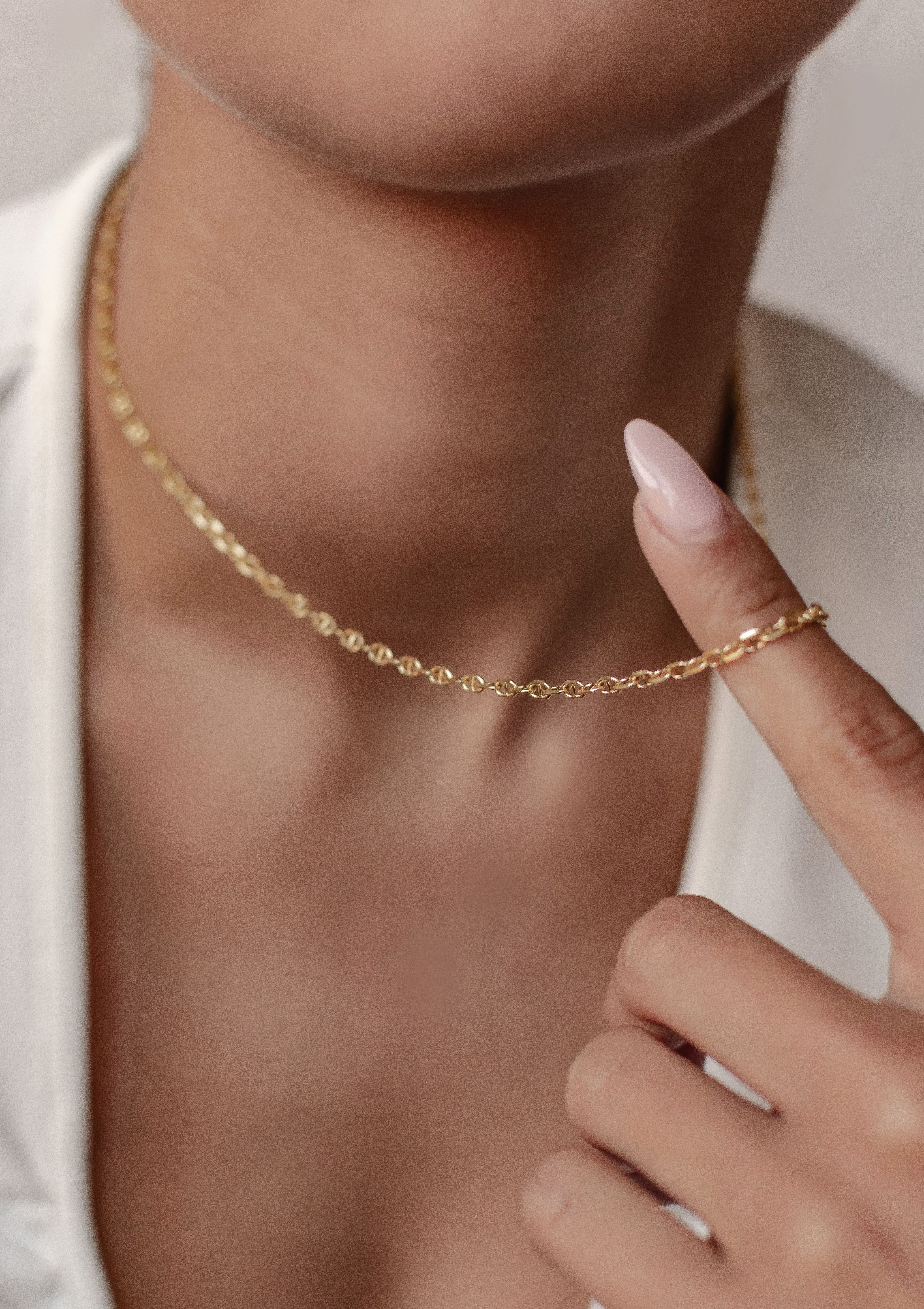 Hey Happiness Gliederkette Mariner aus 925er Silber, Damenkette Ovale Glieder, 18K Roségold Vergoldete Maritime Kette, Gliedrige Ankerkette