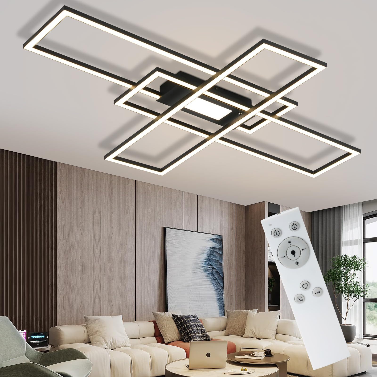 Nettlife LED Deckenleuchte LED Deckenleuchte Wohnzimmer Schwarz 50W, Dimmba günstig online kaufen