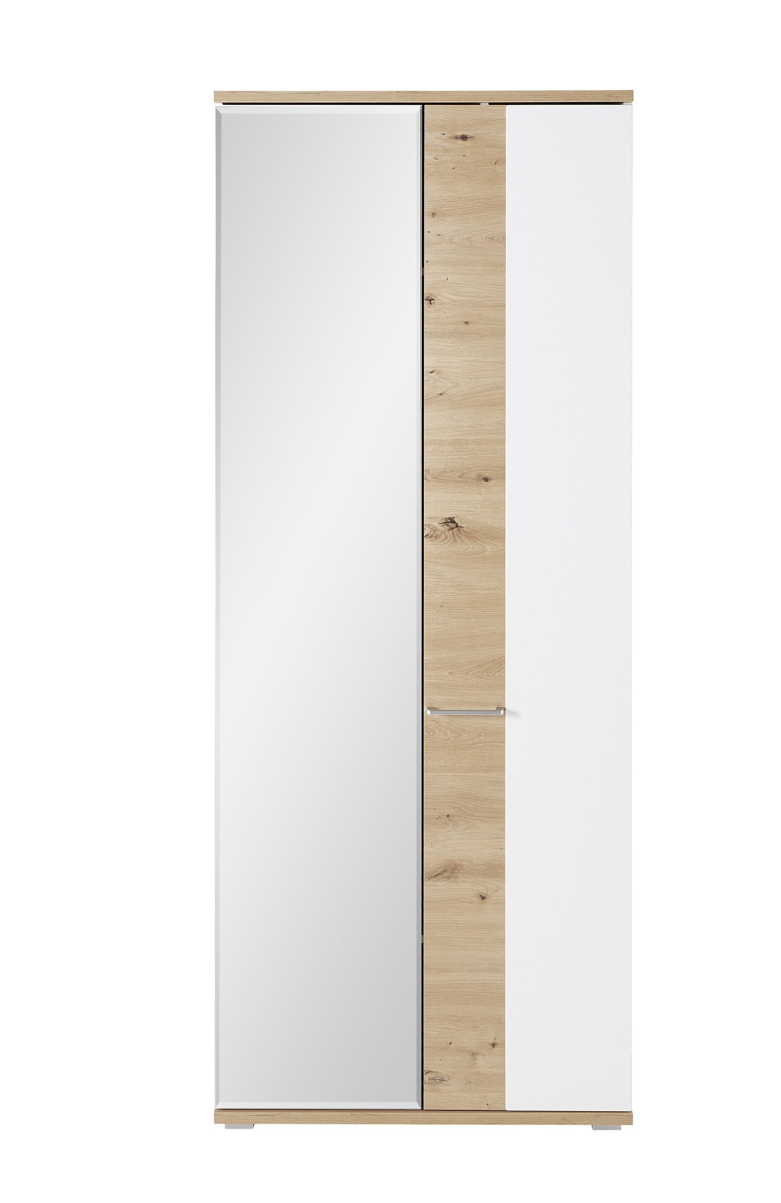 möbelando Garderobenschrank aus MDF in Artisan/Weiß mit 2 Türen und Absetzungen in Artisan Eiche (BxHxT: 80x200x38 cm)