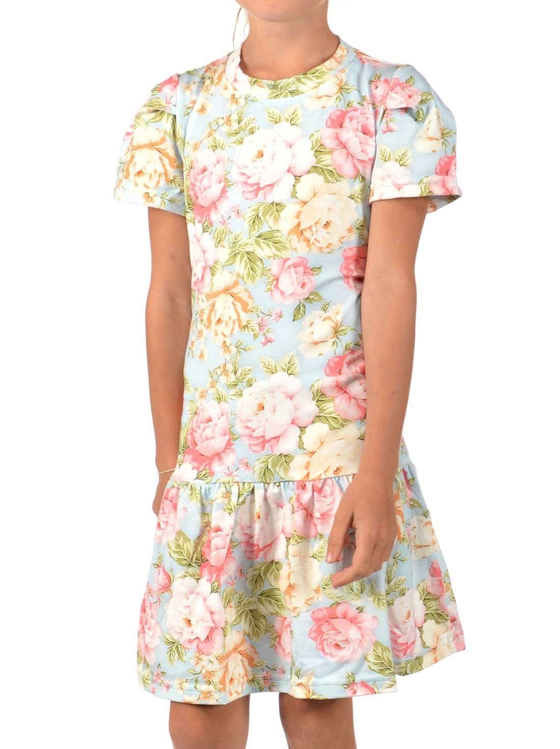 Kleid bequem mit zu 30367 tragen Sommerkleid (1-tlg) Kräuselfaltenrock Hellblau Rose KMISSO Mädchen